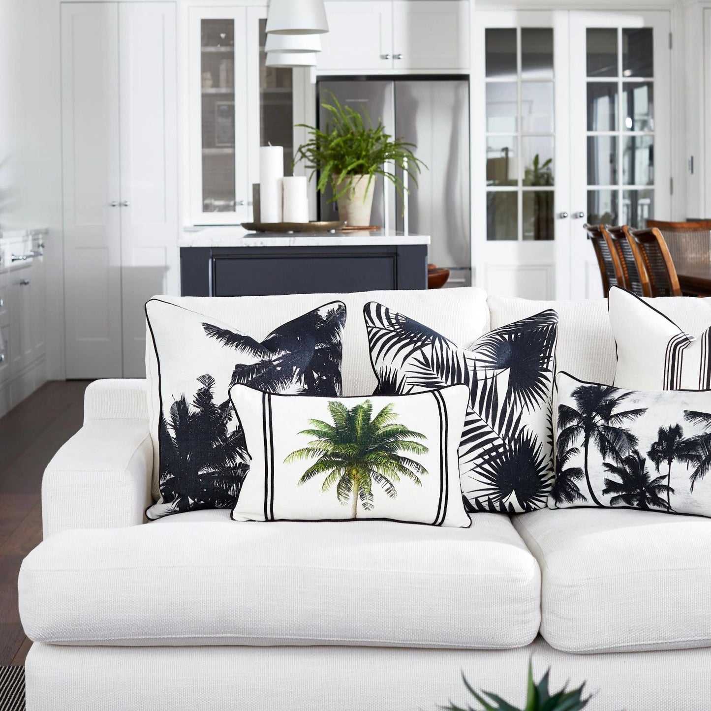 White, black and green cushion 30x50 Palm tropical lumbar design