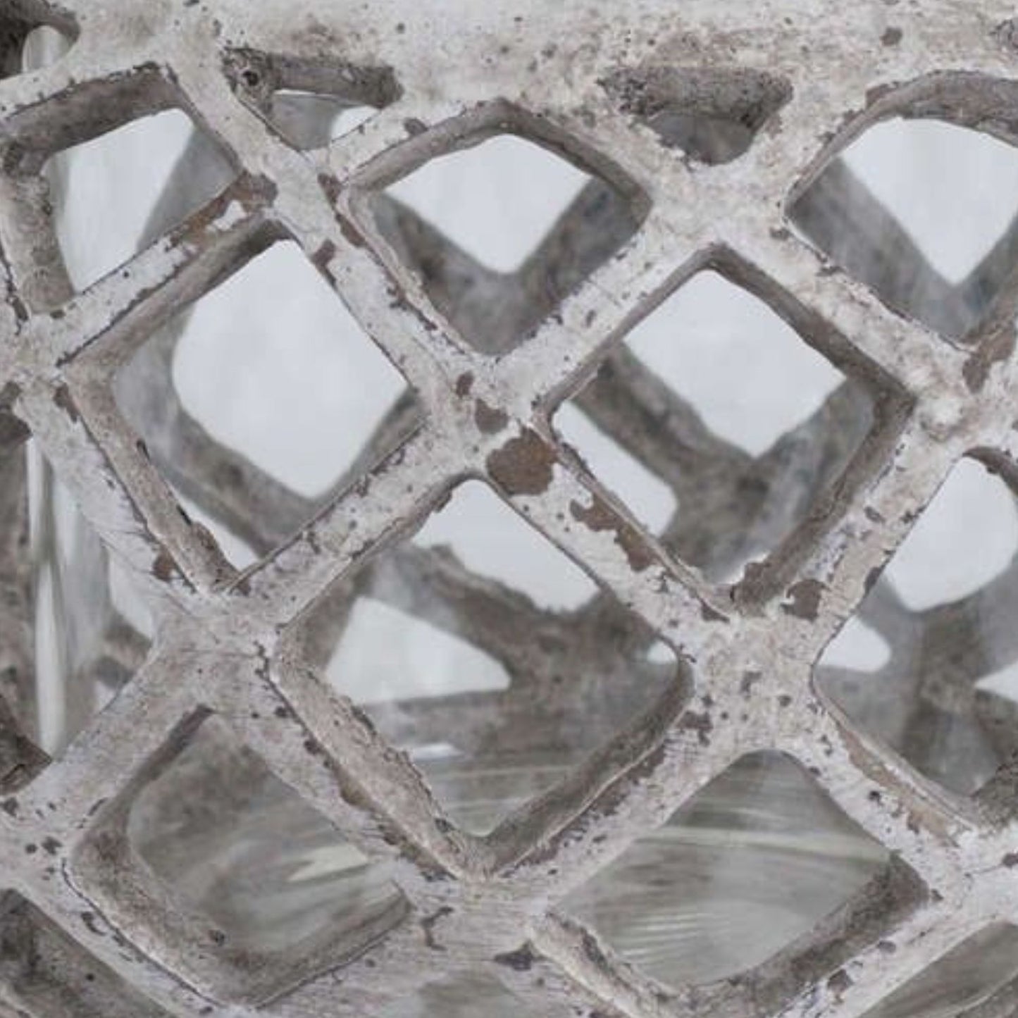 Large ceramic hurricane lattice lantern in stone