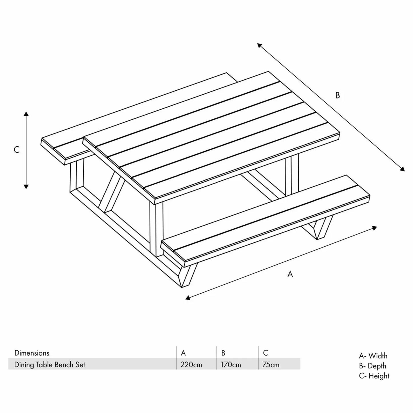 Grey & Cream 6-Seater Outdoor Picnic Dining Bench Set with Polywood Table & Seat Tops – Powder-Coated Steel Frame for Garden & Patio 75x220x170cm
