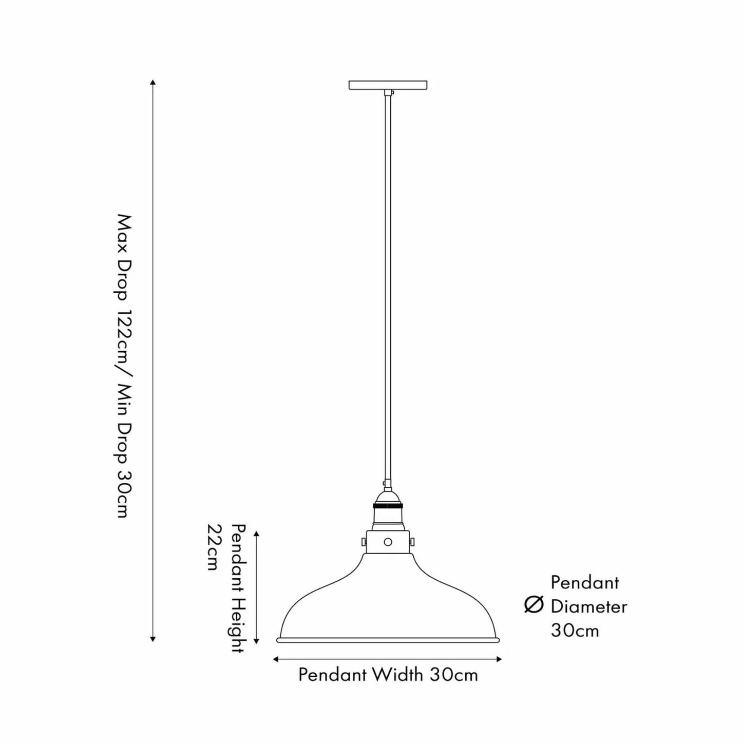 Antique Bronze Café-Style Metal Adjustable Pendant Light With Vintage Flared Dome Shade – Industrial Hanging Ceiling Pendant Dimensions 122x30x30cm | Click Style