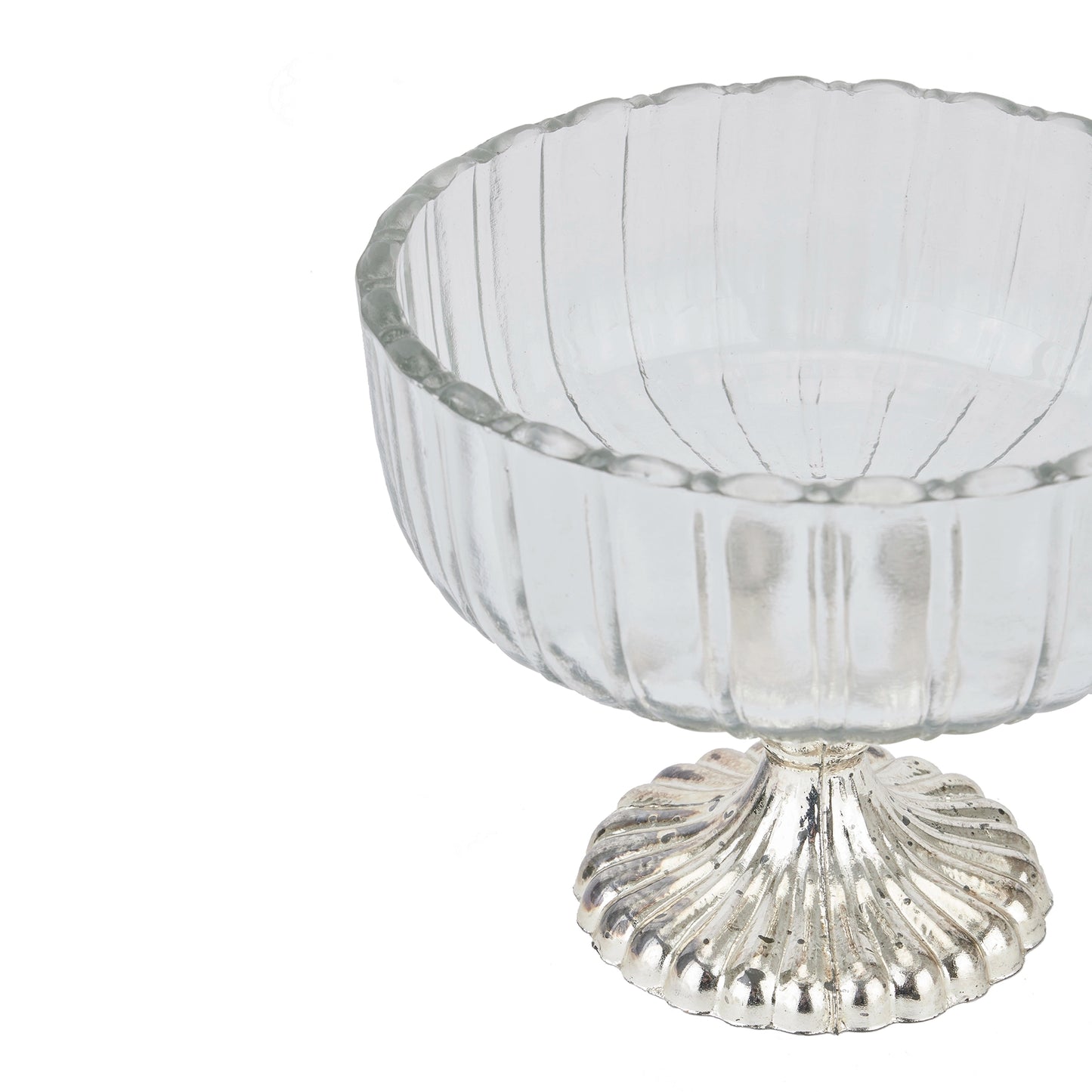 Small Antique Silver Fluted Glass Pedestal Bowl 15x15cm – Display Bowl for Home Decor & Entertaining - Click Style