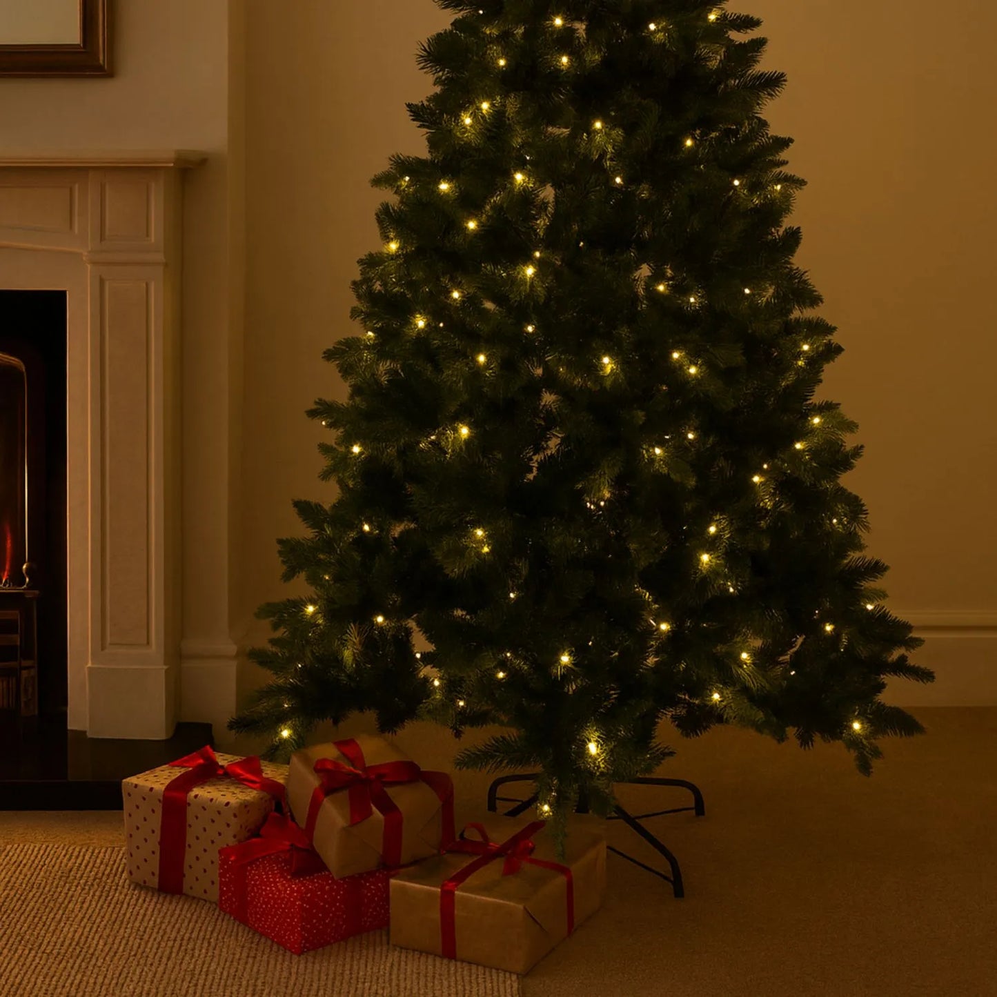 Artificial Green 7ft Pre-Lit Christmas Tree with 400 Brilliant LED Lights – Realistic Faux Forest Fir | Click Style