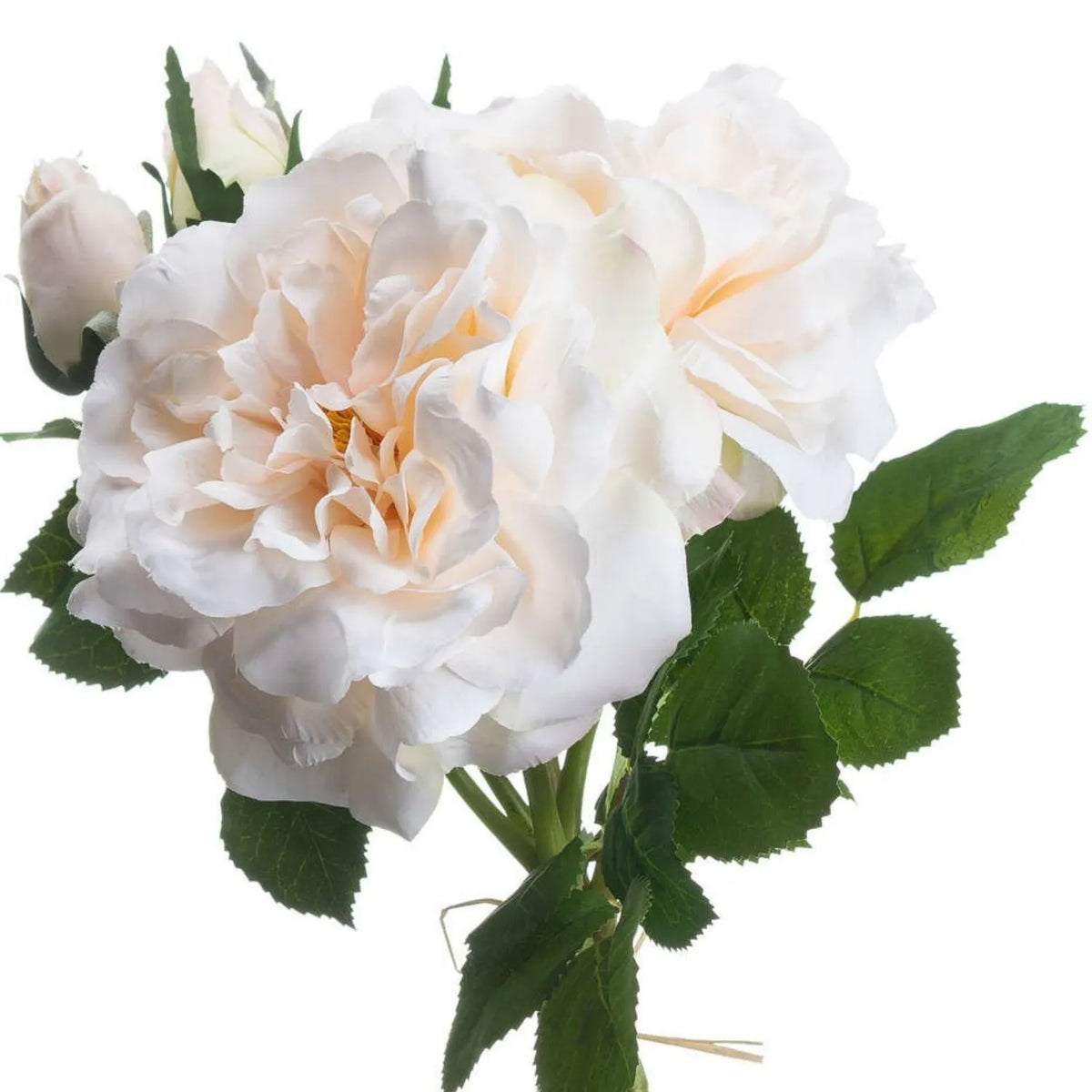 Artificial Pale Peach & Cream Rose Bunch with 3 Twine-Bound Stems – Realistic Faux Peachy Rose Posy 35x25x25cm – Close-Up of Layered Petals & Green Foliage | Click Style