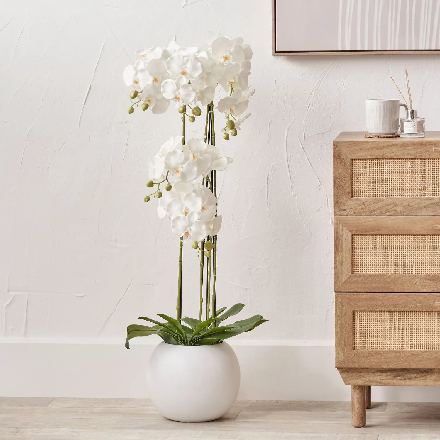 artificial plant in white pot Artificial White Orchid Plant with White Ceramic Pot – Tall Realistic – Click Style