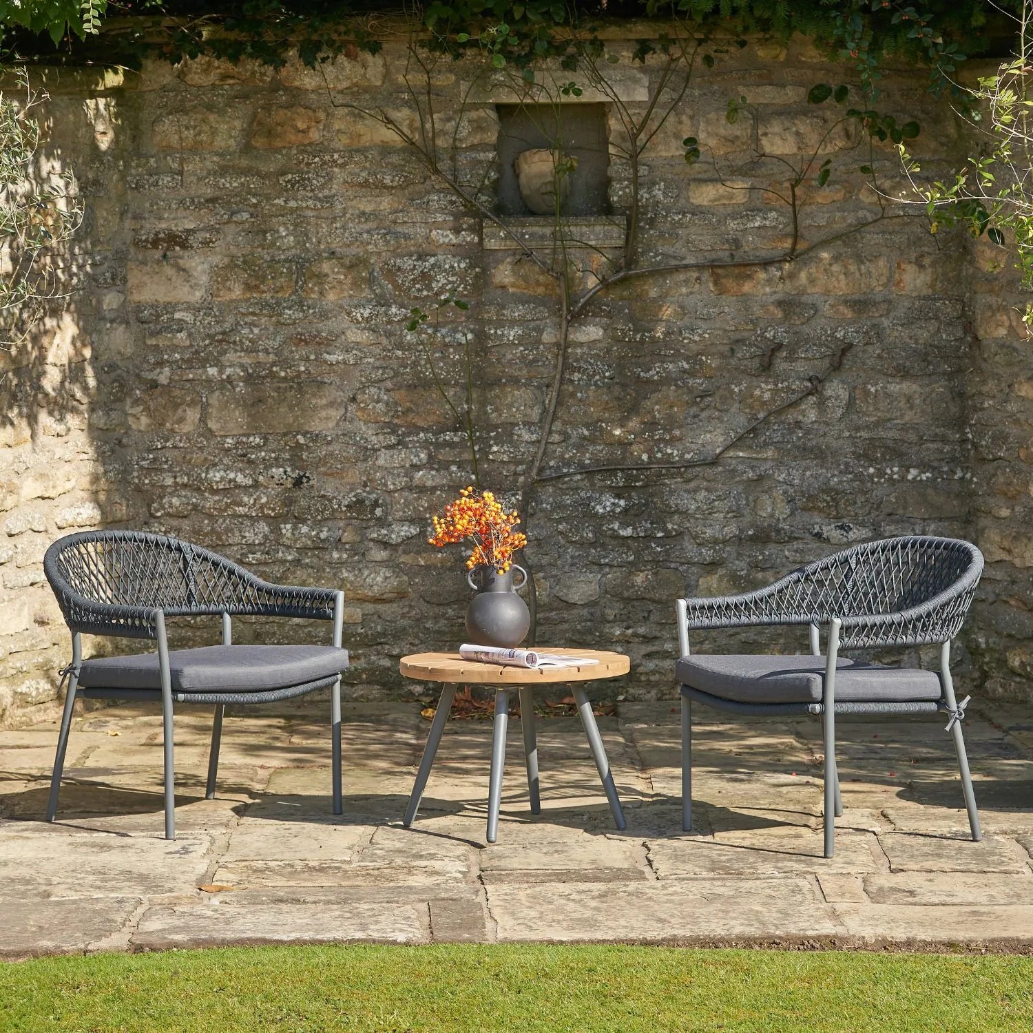 Garden Furniture Black String Bistro Set Black 2-Seater Outdoor
