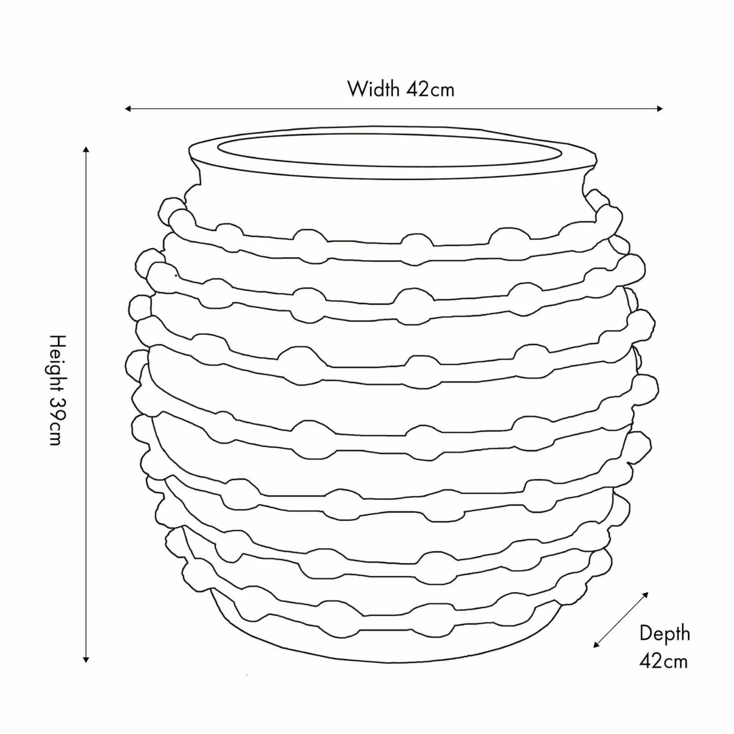 Large black bobbled fibrestone decorative planter with textured stone-effect finish, indoor plant pot dimensions 39x42x42cm | Click Style
