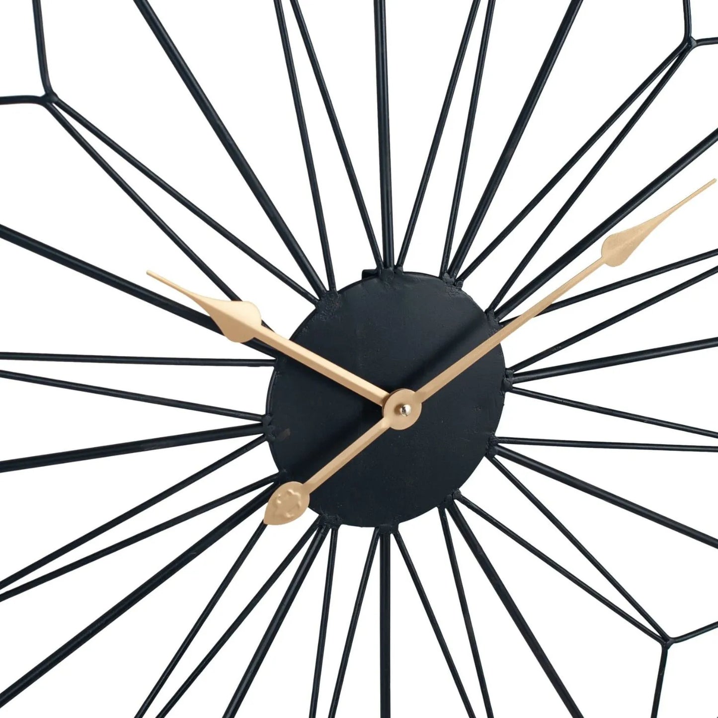 Black Metal Round Sunburst Skeleton Wall Clock with Gold Hands & Geometric Design 76x76x5cm - Click Style