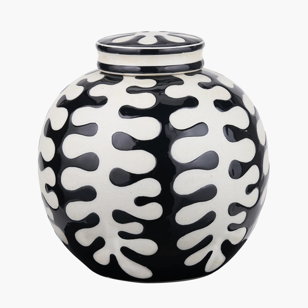 Black & White Abstract Ceramic Ginger Jar with Lid – Monochrome Decorative Jar for Modern Home Decor 20x19cm - Click Style
