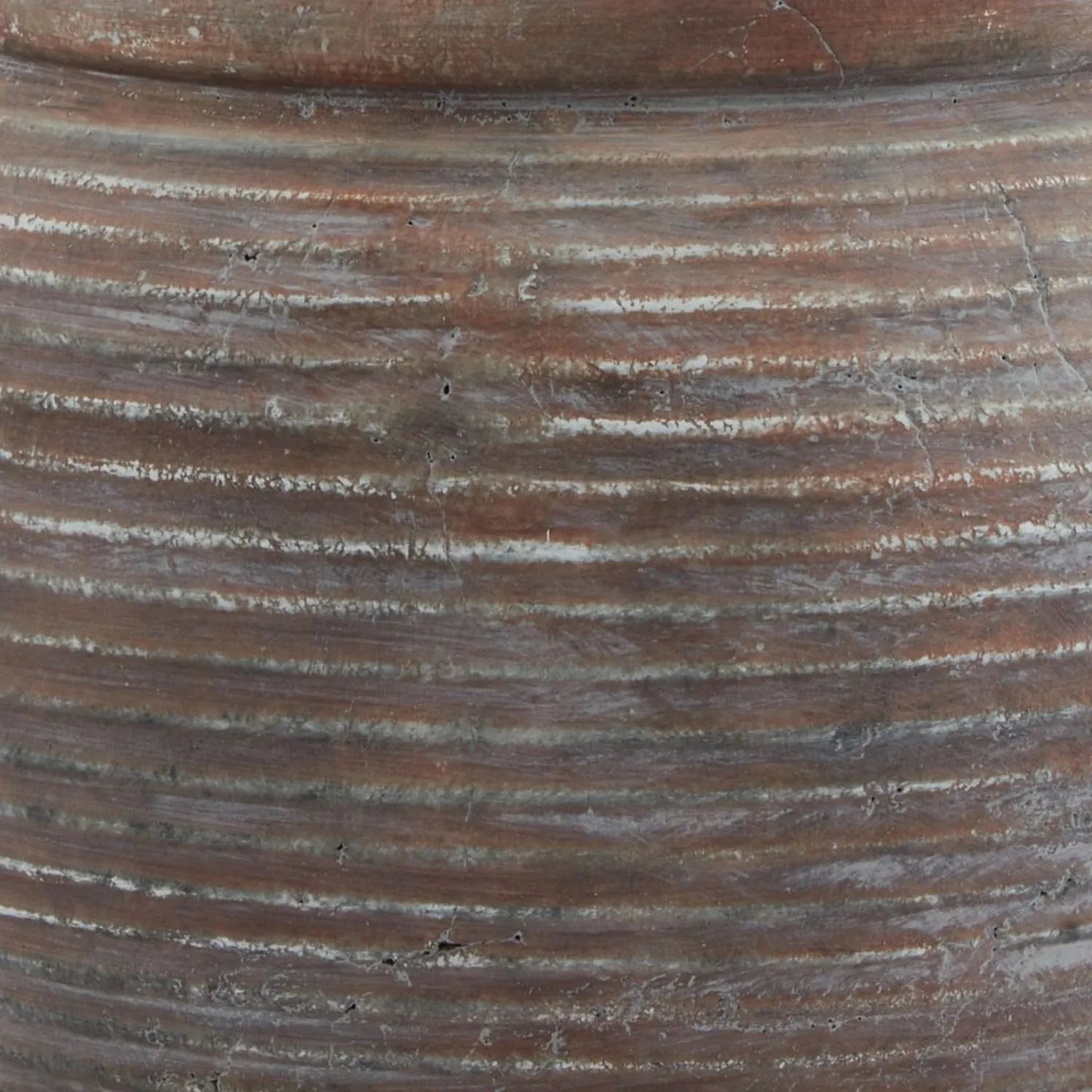 Brown Weathered Terracotta-Effect Barrel Planter with Rolled Rim – Textured Ceramic Pot 20x28x28cm - Click Style