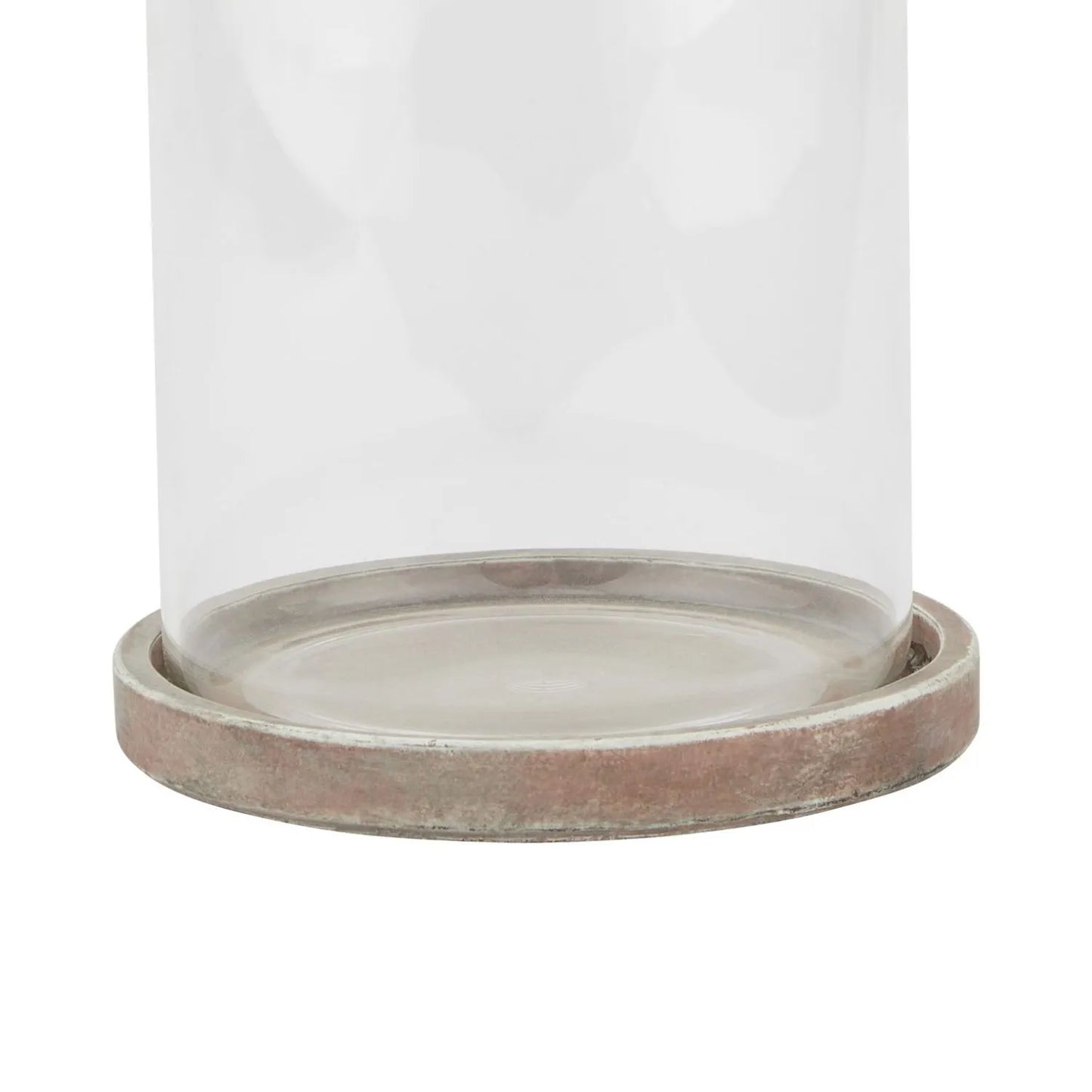 Brown Weathered Terracotta-Effect Candle Holder with Glass Hurricane – Tall Textured Mediterranean Ceramic Lantern 21x18x18cm - Click Style