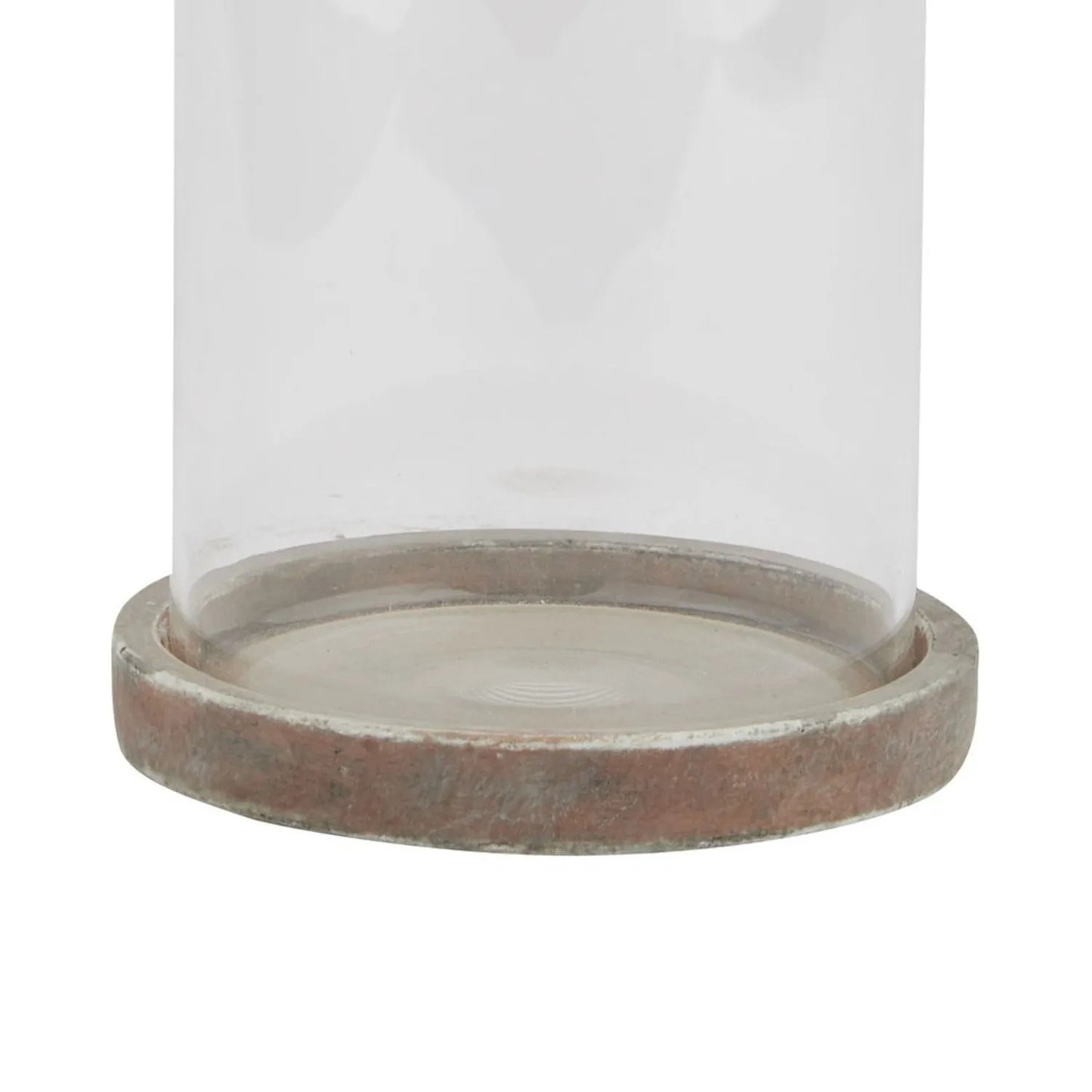 Brown Weathered Terracotta-Effect Candle Holder with Glass Hurricane – Textured Mediterranean Ceramic Lantern 14x14x14cm - Click Style