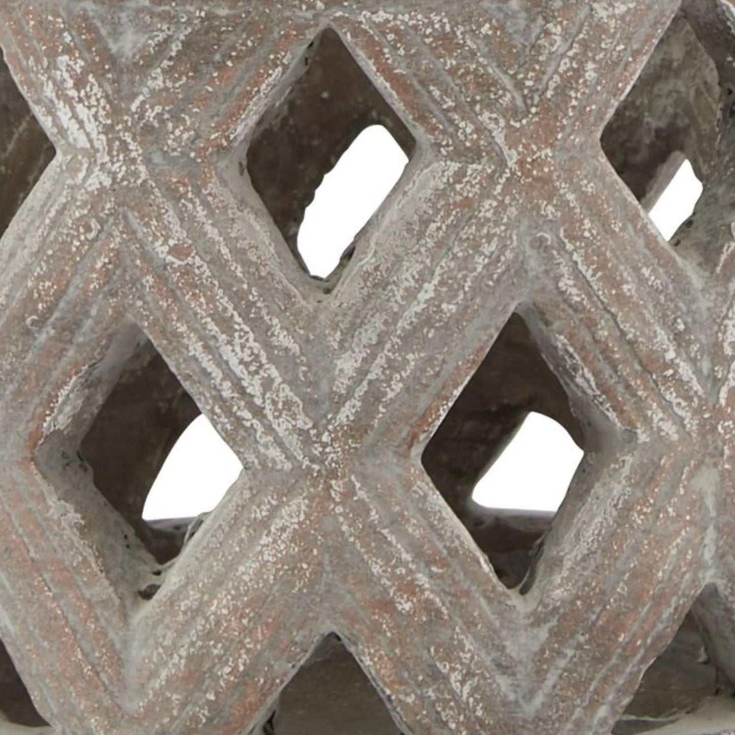 Brown Weathered Terracotta-Effect Lattice Lantern with Diamond Cut-Outs – Textured Mediterranean Ceramic Candle Holder 15x15x15cm - Click Style