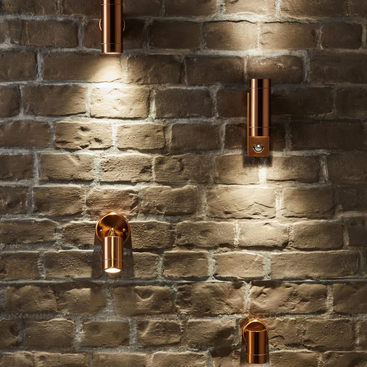 Brushed Copper Stainless Steel Outdoor Fixed Wall Downlighter with Cylindrical Design – Modern Warm-Toned Garden Spotlight H12xW8xD9cm - Click Style