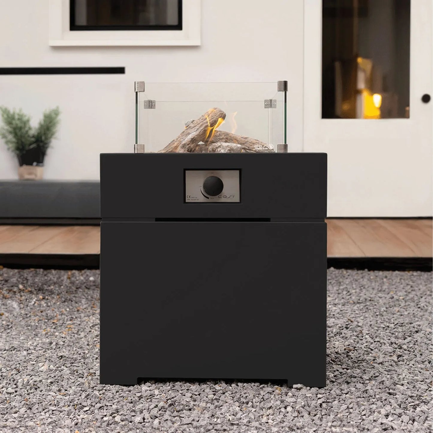 Cosiglass Square Wind Guard with Clear Glass & Silver Metal Corner Fittings – Flame Protector for Cosi Fire Pits and Outdoor Fire Pit Tables 21x43x43cm Click Style