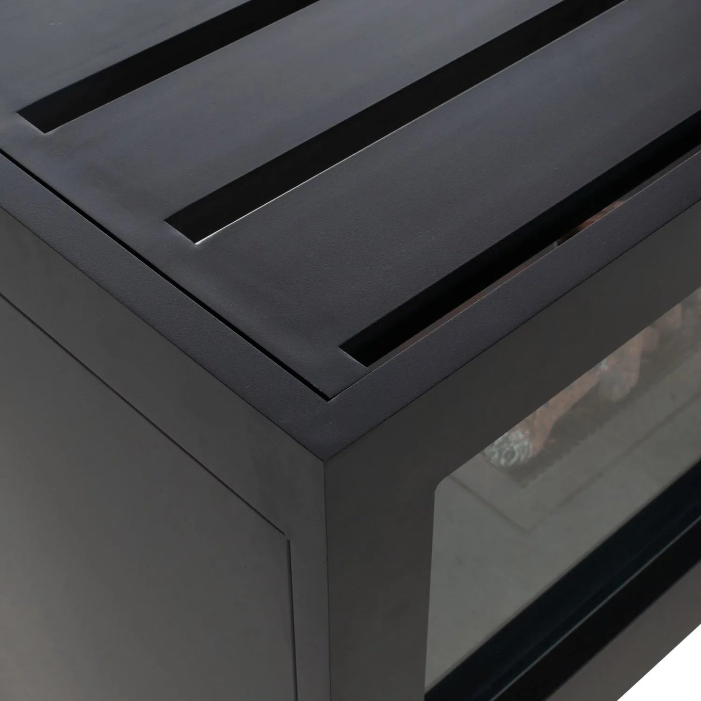 Cosivista 120 Black Freestanding Outdoor Gas Fire Pit Table with Glass Sides – Modern Aluminium Garden Fireplace 90x120x45cm