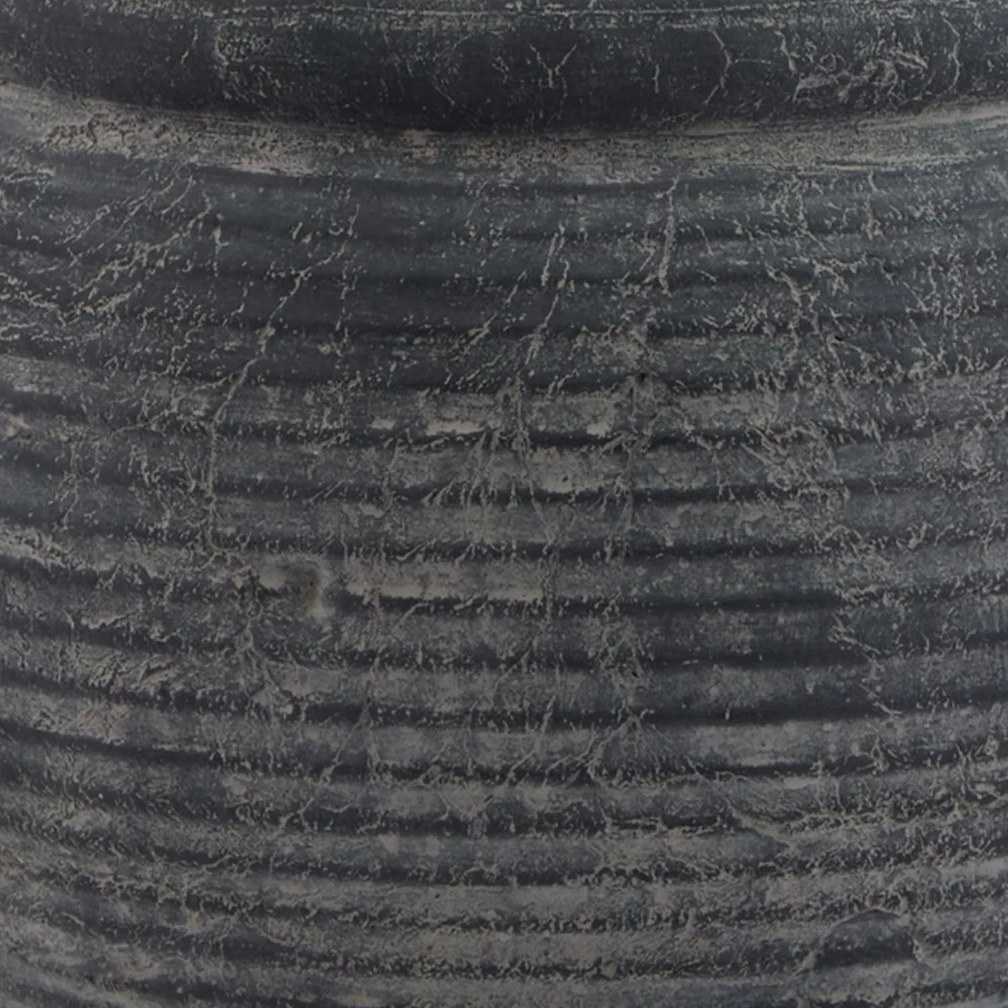 Dark Grey Ribbed Stone-Effect Barrel Planter with Rolled Rim – Large Textured Ceramic Pot 40x40x31cm - Click Style