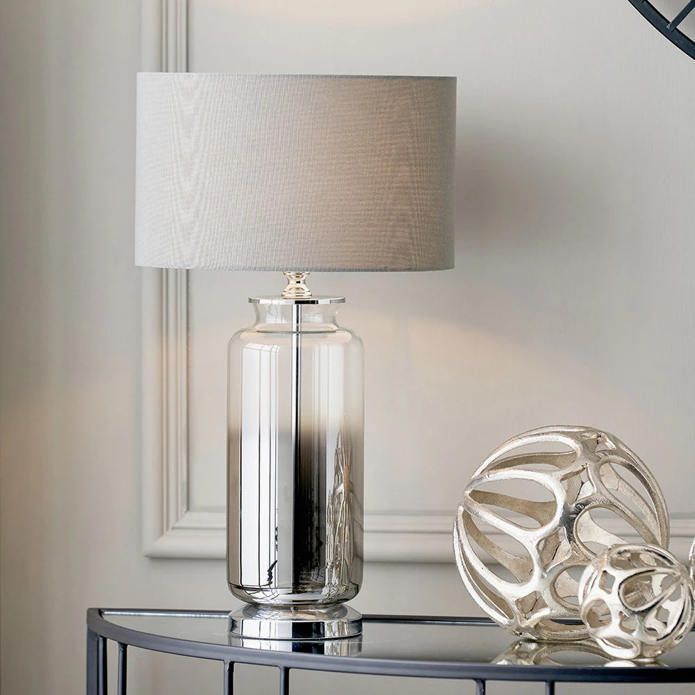 Grey Ombre Glass Table Lamp with Grey Linen Drum Lampshade