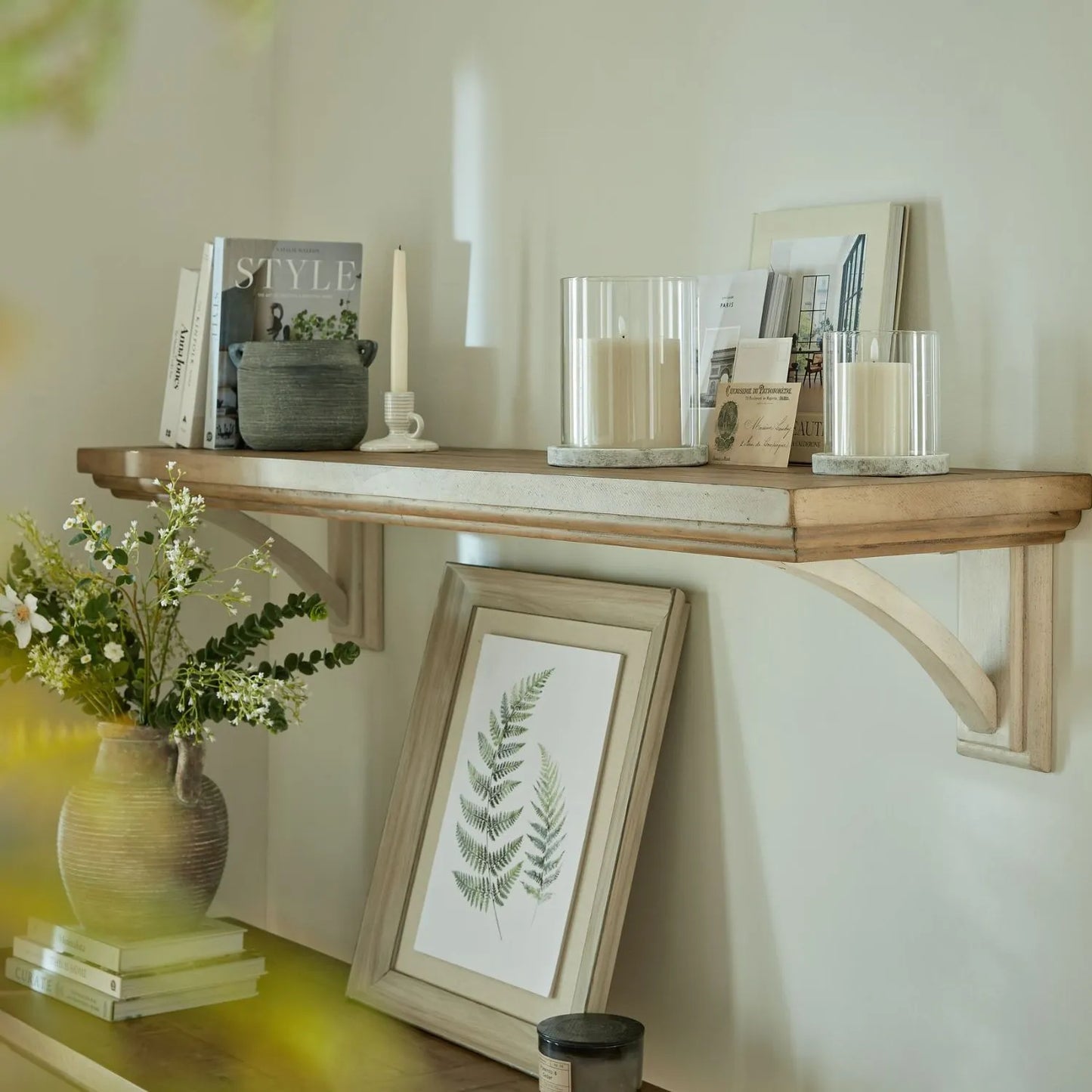 Grey Stone-Effect Candle Holder with Glass Hurricane – Tall Textured Ceramic Lantern 21x18x18cm - Click Style