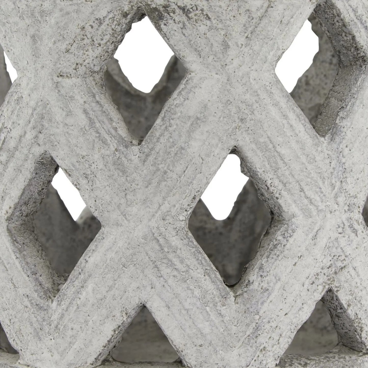 Grey Stone-Effect Lattice Lantern with Diamond Cut-Outs – Textured Mediterranean Ceramic Candle Holder 15x15x15cm - Click Style