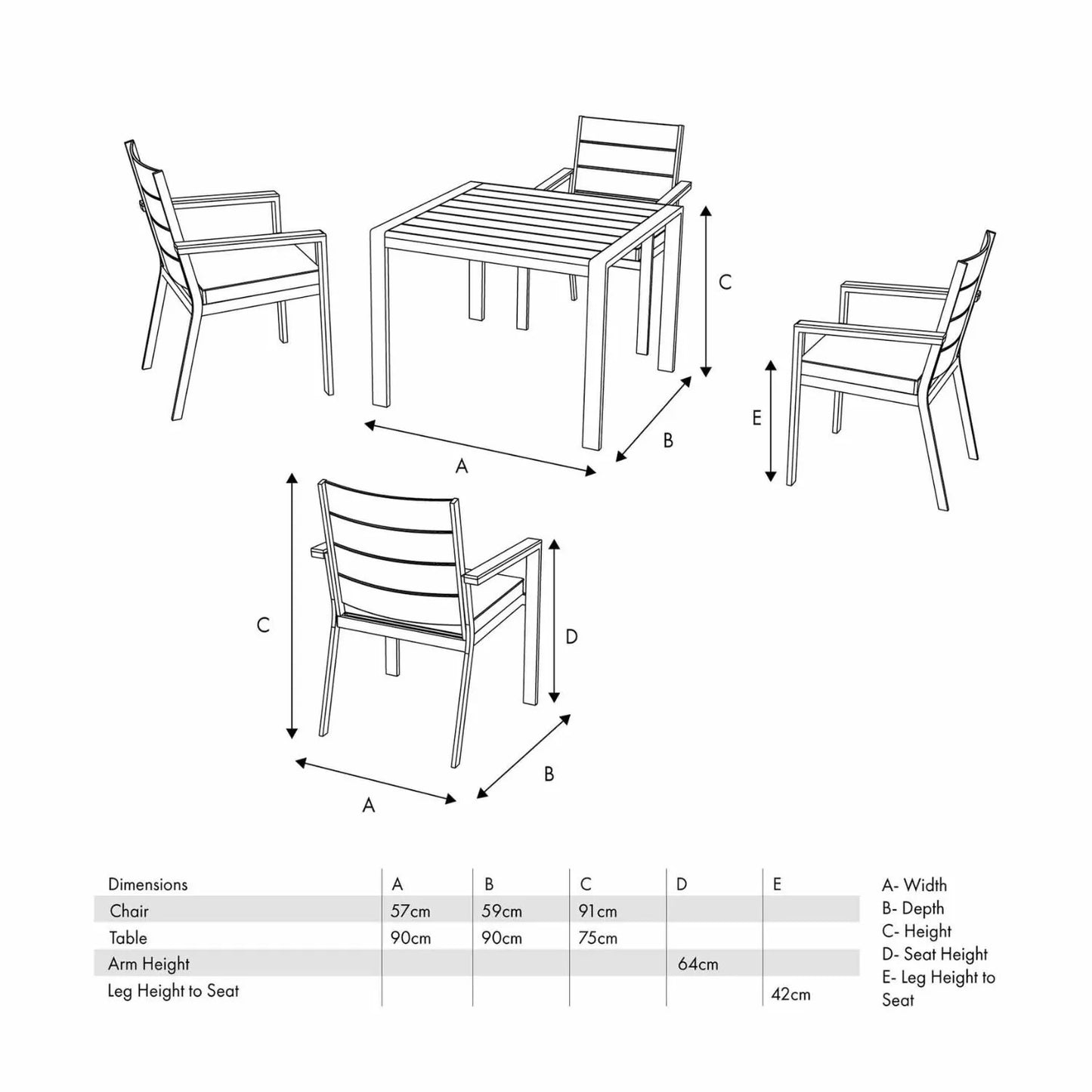 Grey & Cream 4-Seater Outdoor Garden Dining Set with Cushions – Powder-Coated Aluminium Table & Chairs with Polywood Top Dimensions 75x90x90cm – Square Patio Dining Set, Outdoor Table and Chairs Set with Stackable Armchairs, Light Grey Putty Olefin Cushions, Weather-Resistant Powder-Coated Aluminium Frame and Ash Grey Polywood Top for Gardens, Terraces, Courtyards & Balconies | Click Style