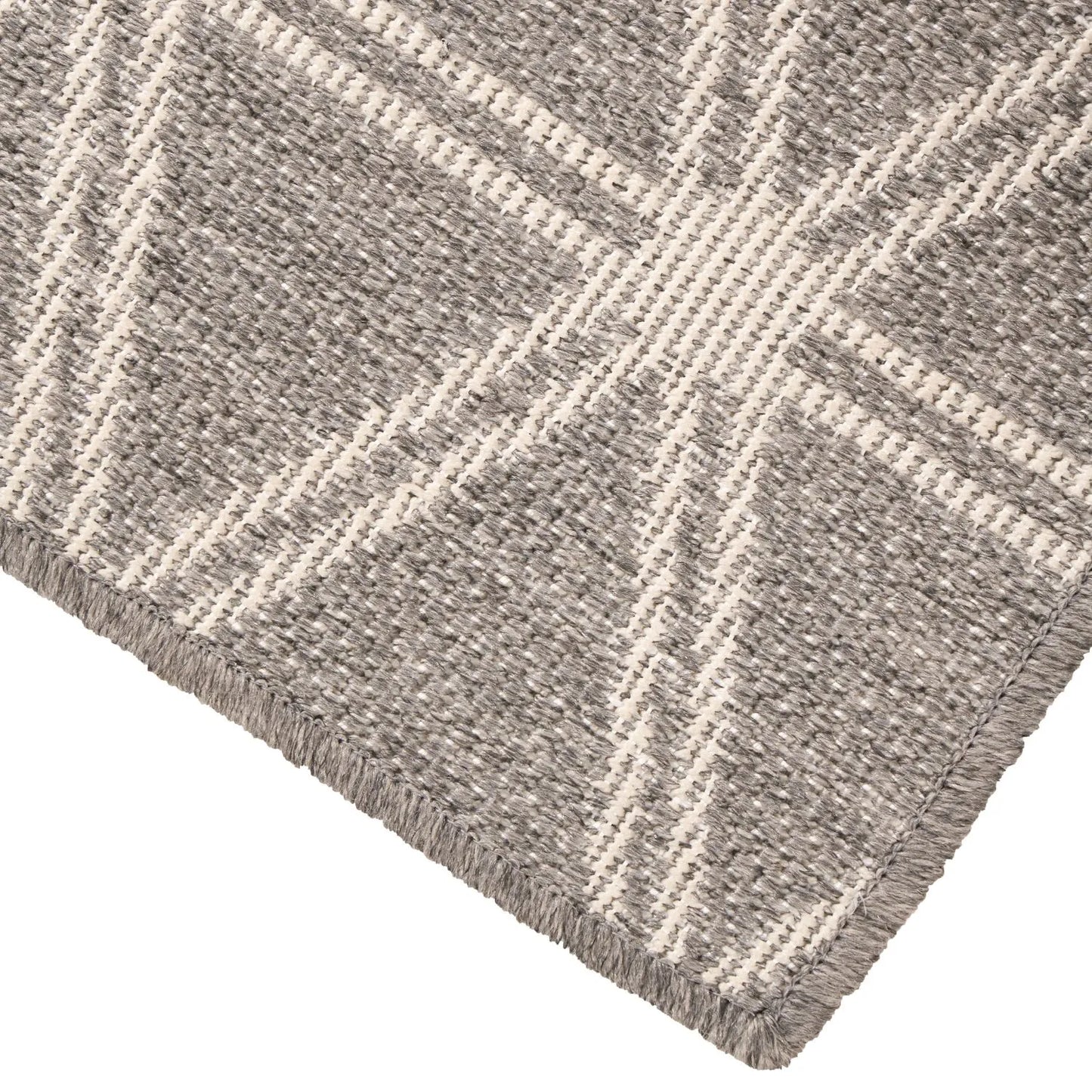 Grey & White Rectangular Indoor Outdoor Garden Rug with Geometric Pattern – Recycled Weather-Resistant & Durable 230x160cm - Click Style