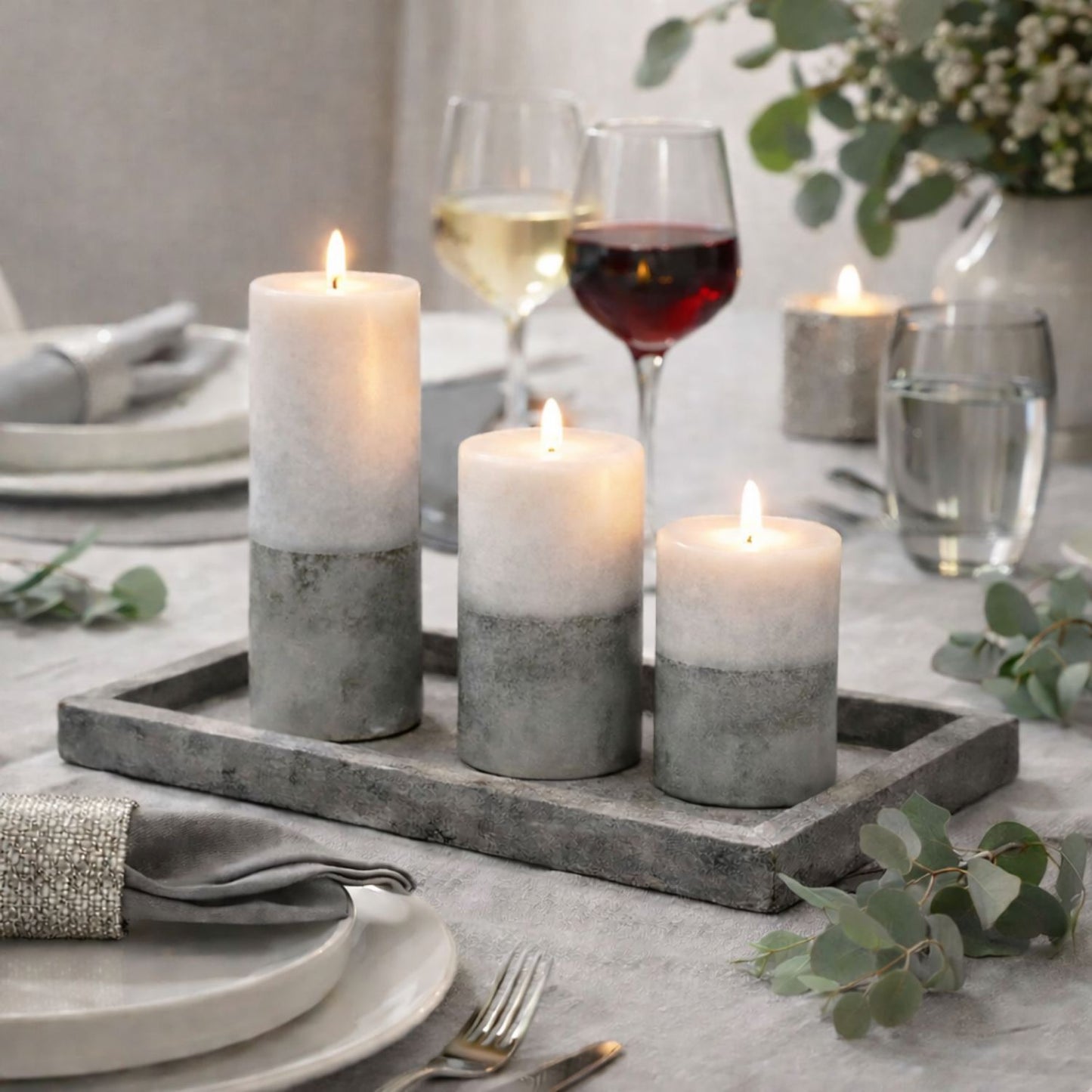 Grey Stone-Effect LED Pillar Candle with Flickering Flame, Batteries Included and Built-In Timer 20x7.5cm | Click Style