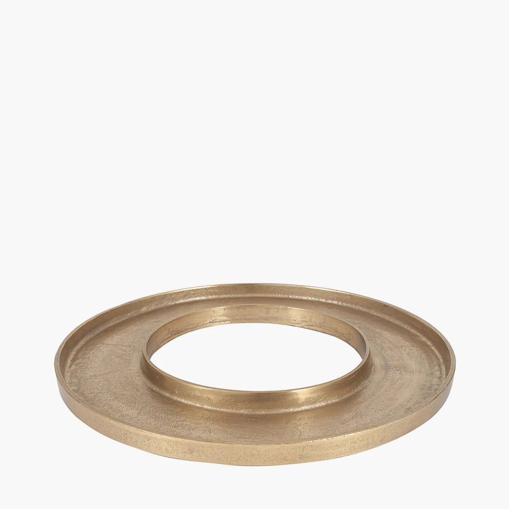 Large Antique Gold Metal Ring Display Tray – Round Aluminium Decorative Platter for Home Decor 54x5cm - Click Style