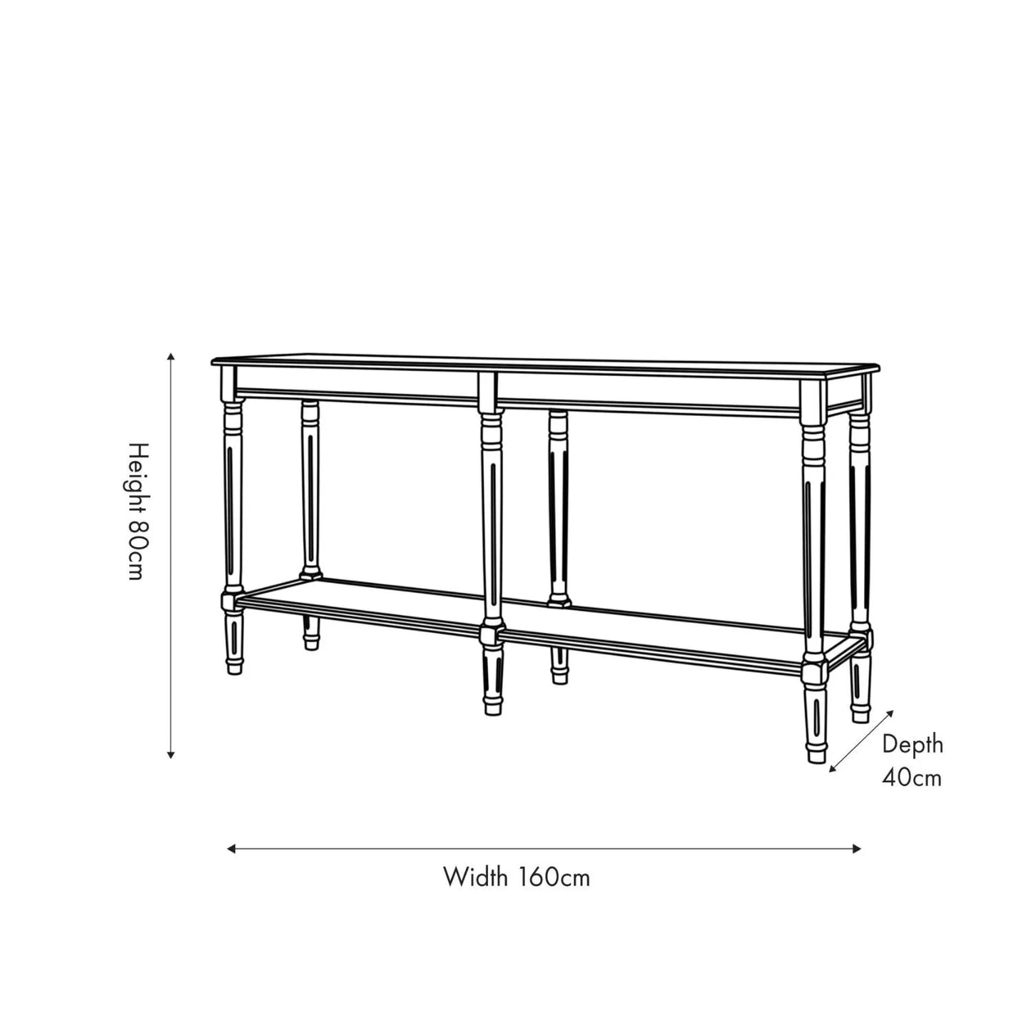 Large Black Wooden Console Table with Shelf – Long 160cm Pine Hallway Console Table with Turned Legs & Lower Storage Dimensions 80x160x40cm | Click Style