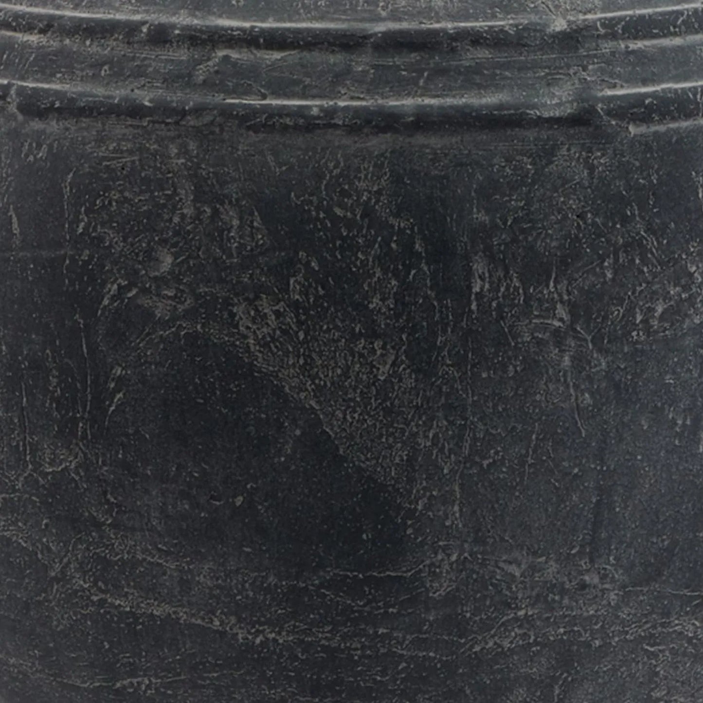 Large Dark Grey Stone-Effect Urn Pot with Raised Band Detailing – Textured Ceramic Decorative Vase 39x37x37cm - Click Style