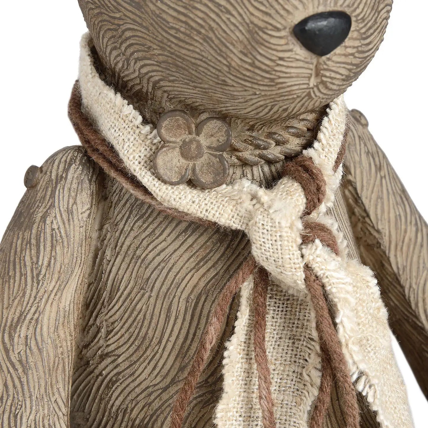 Large Rustic Brown Rabbit Ornament with Fabric Scarf – Decorative Bunny Statue for Home Decor 33x14cm - Click Style