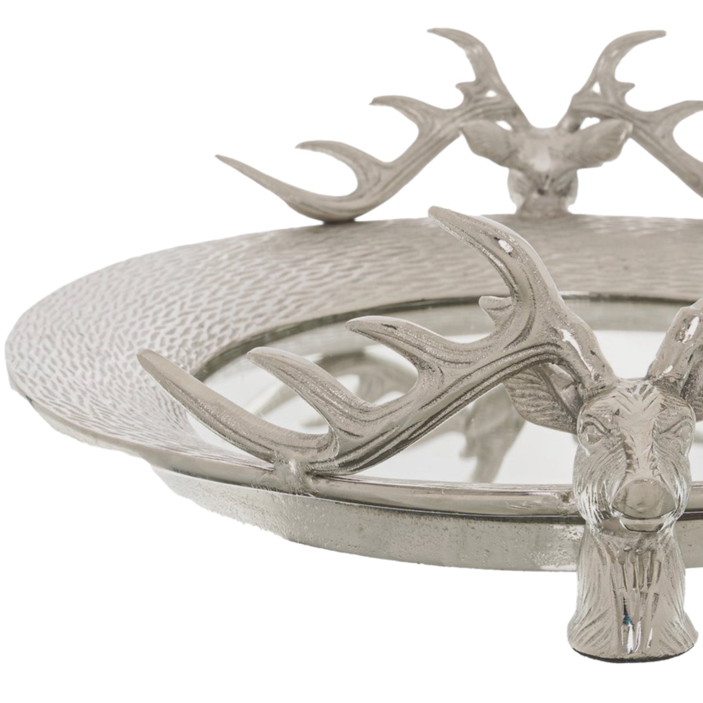 Large Silver Stag Head Mirrored Serving Tray Decorative Platter - Click Style
