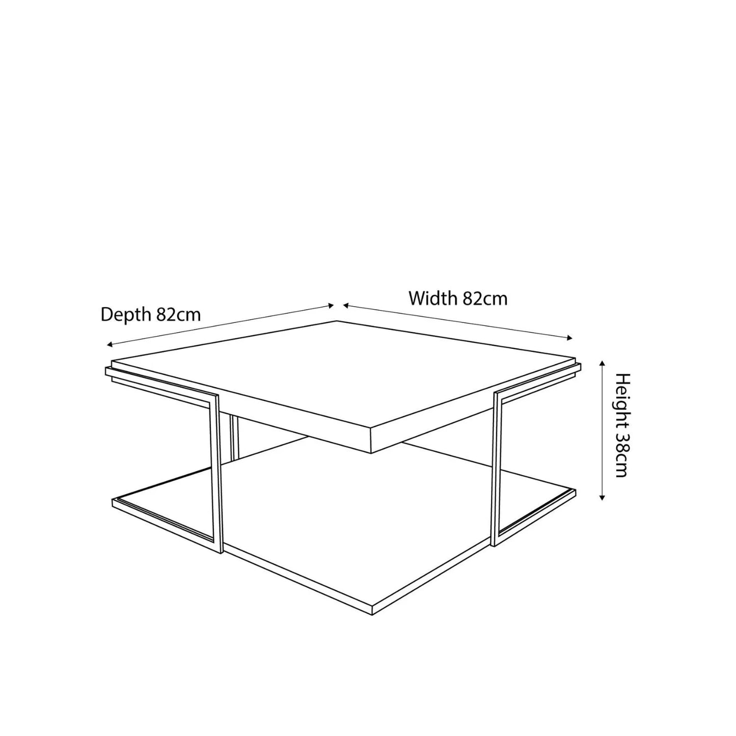 Light Grey Concrete Effect Wood Veneer Square Coffee Table with Lower Storage Shelf & Black Metal Frame – Industrial Living Room Coffee Table with Open Shelf Storage, Modern Concrete Look Centre Table for Sofas, Lounges and Contemporary Homes Dimensions 38x82x82cm | Click Style