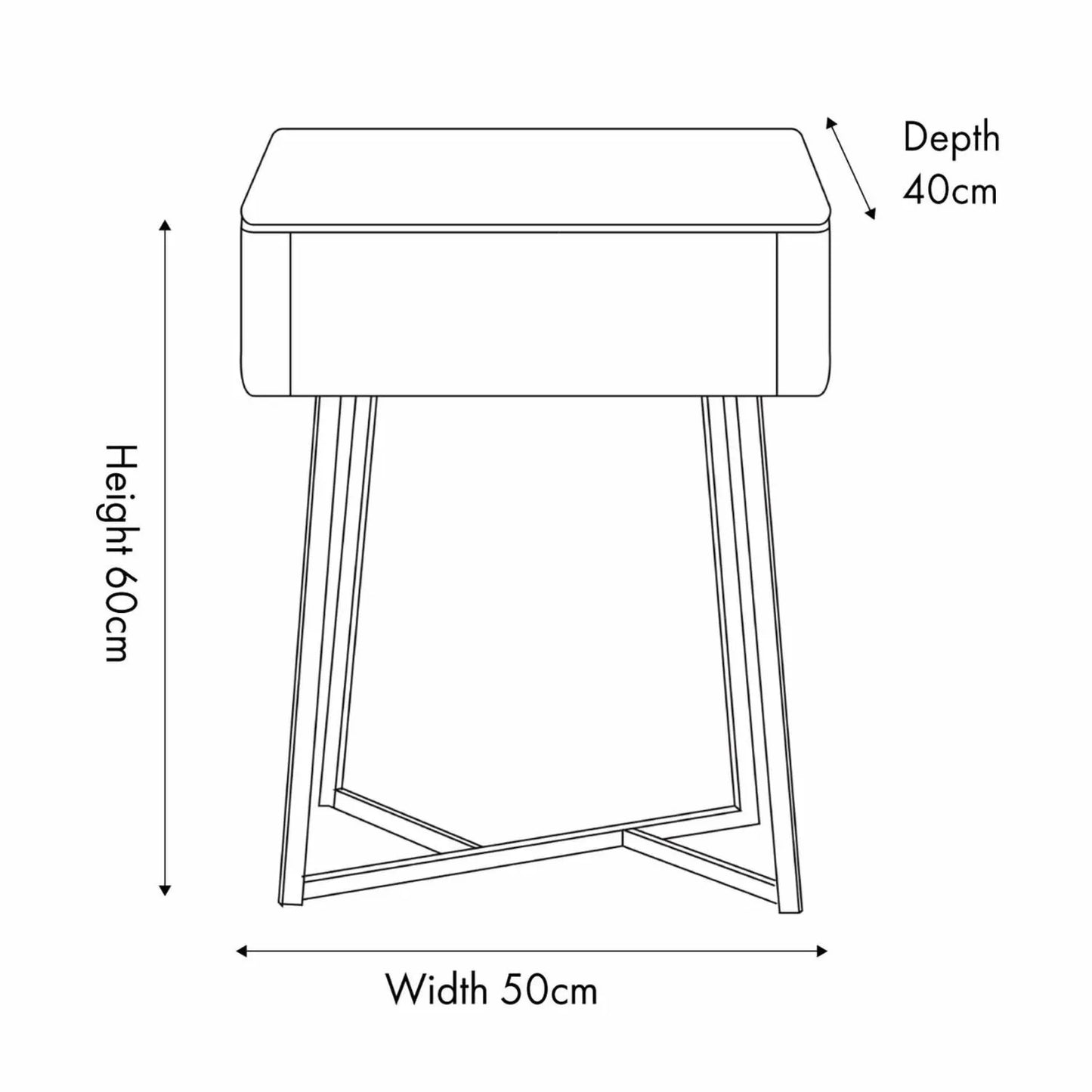 Light Grey Oak Veneer Side Table with 1 Drawer & Tapered Black Metal Frame – Scandinavian Bedside Table with Minimalist Handle-Free Design Dimensions 60x50x40cm | Click Style