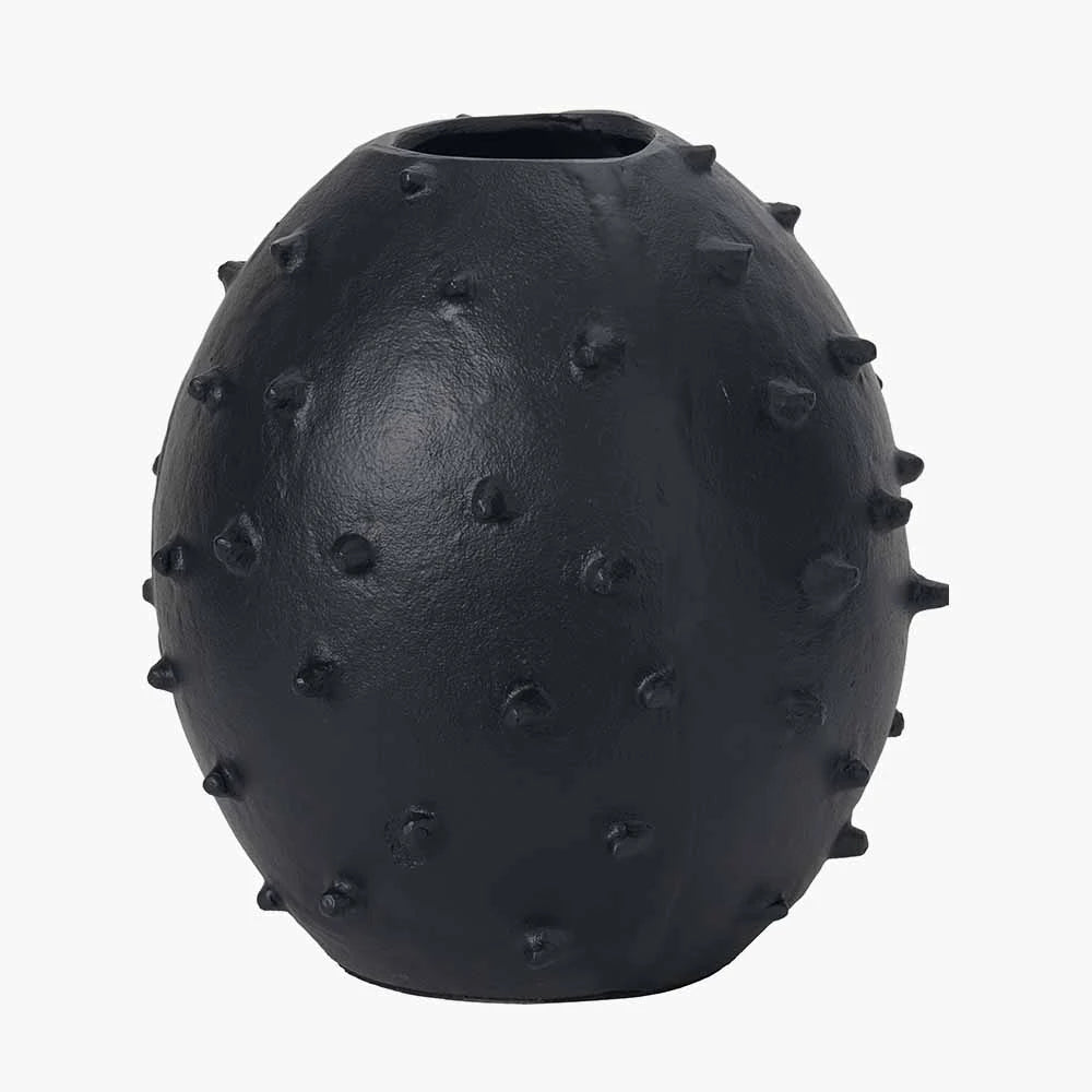 Matt Black Studded Metal Vase – Modern Decorative Bobble Design for Home Decor 26x25cm - Click Style