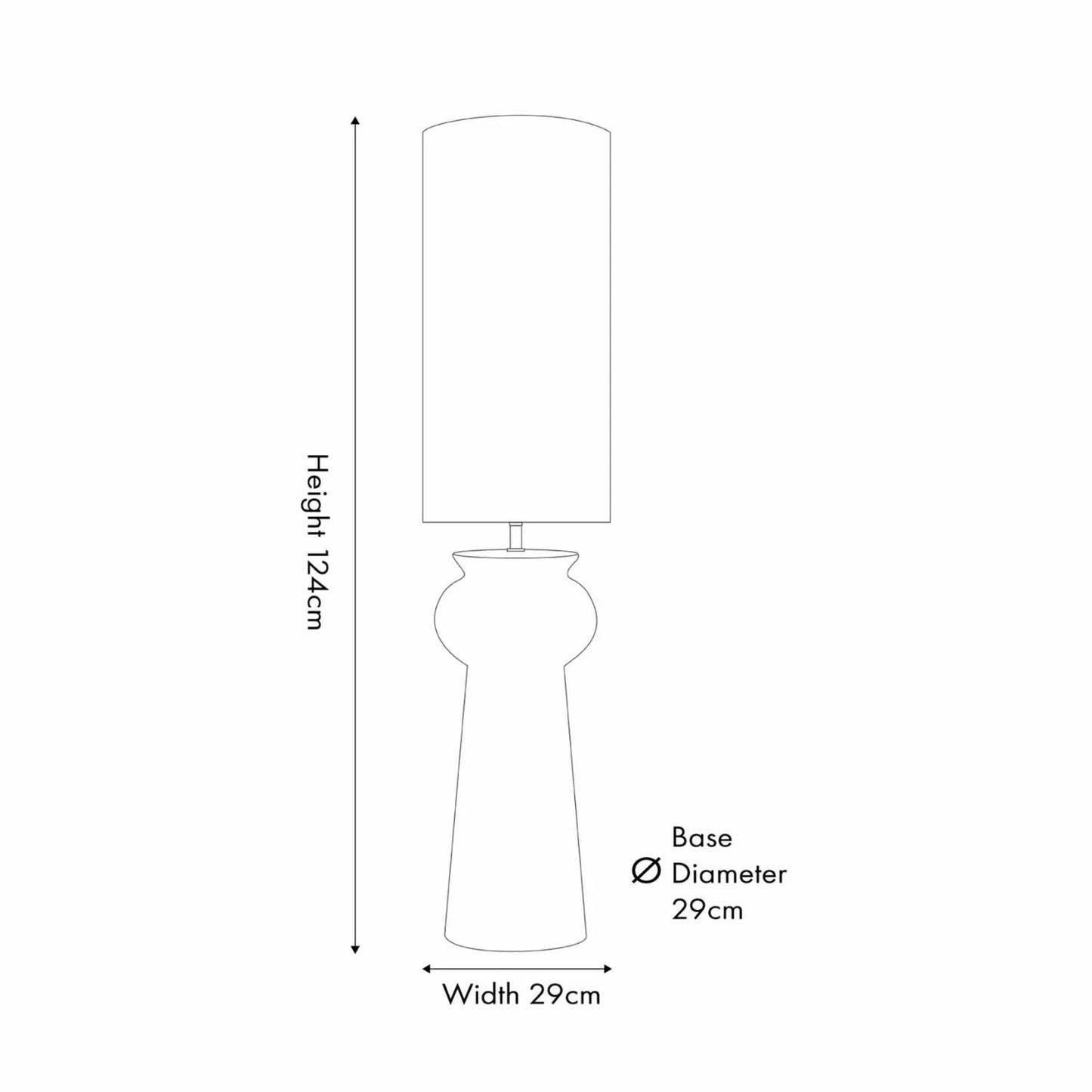 Matt Black Totem Sculptural Ceramic Floor Lamp with Tall White Cotton Drum Shade – Contemporary Monochrome Statement Floor Light Dimensions 124x29x29cm | Click Style