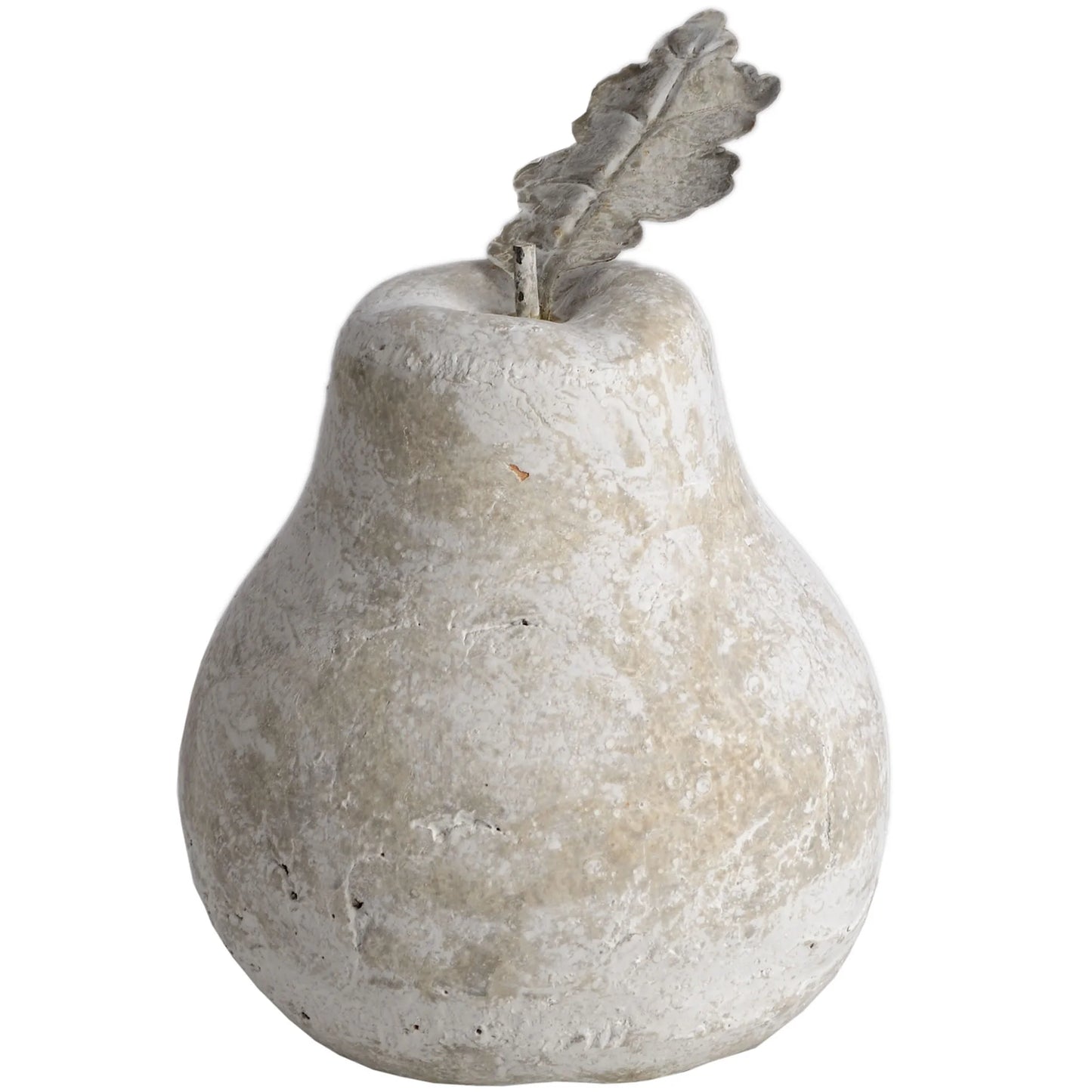 Medium Cream Distressed Pear Ornament – Decorative Neutral Look Centrepiece for Home Decor 18x15cm - Click Style