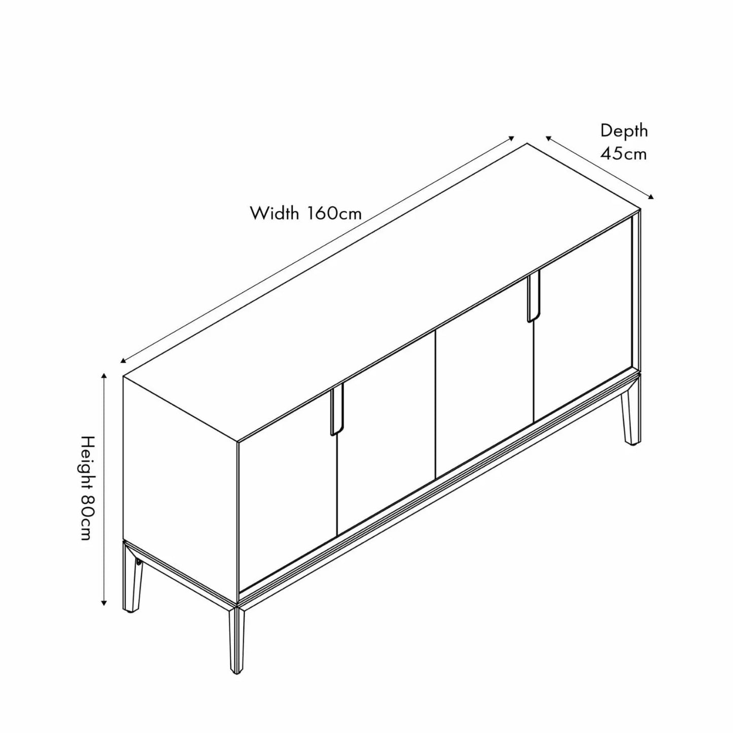 Modern Scandi Black & Natural Acacia Wood 4-Door Sideboard with Cut-Out Handles & Internal Shelves – Contemporary Wooden Storage Cabinet Dimensions 80x160x45cm | Click Style