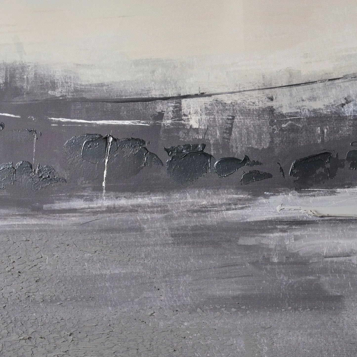 Monochrome Landscape Canvas Wall Art with Black Frame – Neutral Grey, Black & White Modern Artwork 80x60x4cm - Click Style