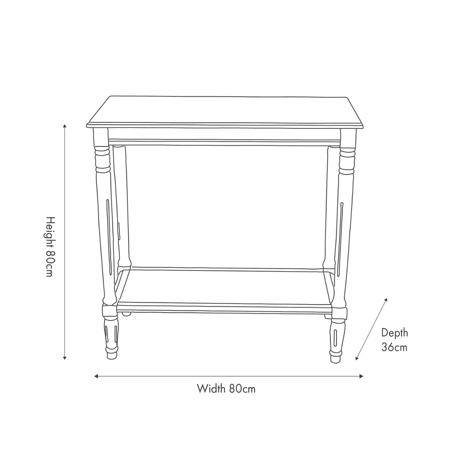Narrow light beige wooden console table with shelf – slim 80cm pine hallway console table with turned legs & lower storage dimensions 80x80x36cm | Click Style