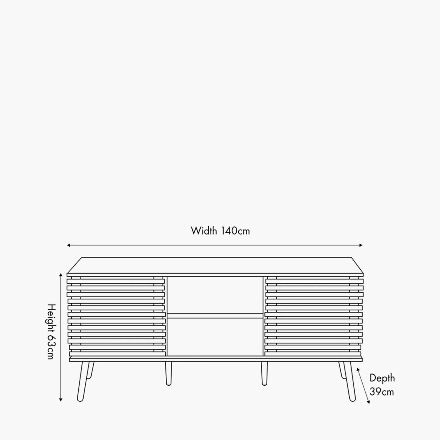 Natural Eucalyptus 2 Door 2 Drawer Sideboard with Slatted Fronts – Slim Scandinavian Sideboard Cabinet with Tapered Legs Dimensions 63x140x39cm | Natural Wood Slatted Storage Cabinet for Living Room Dining Room or Hallway | Click Style