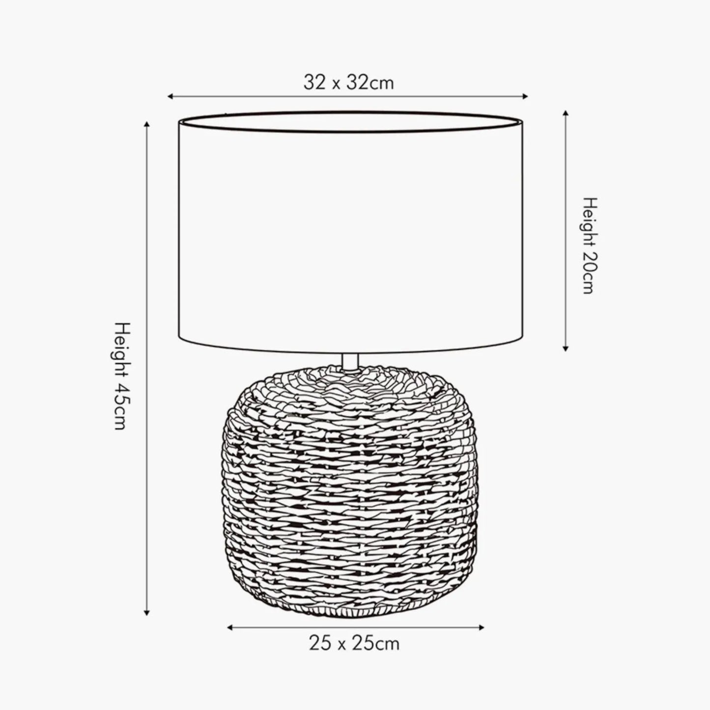 Neutral Woven Table Lamp Base with Jute Drum Lampshade Dimensions – Natural Textured Lighting for Home Decor 45x32cm - Click Style