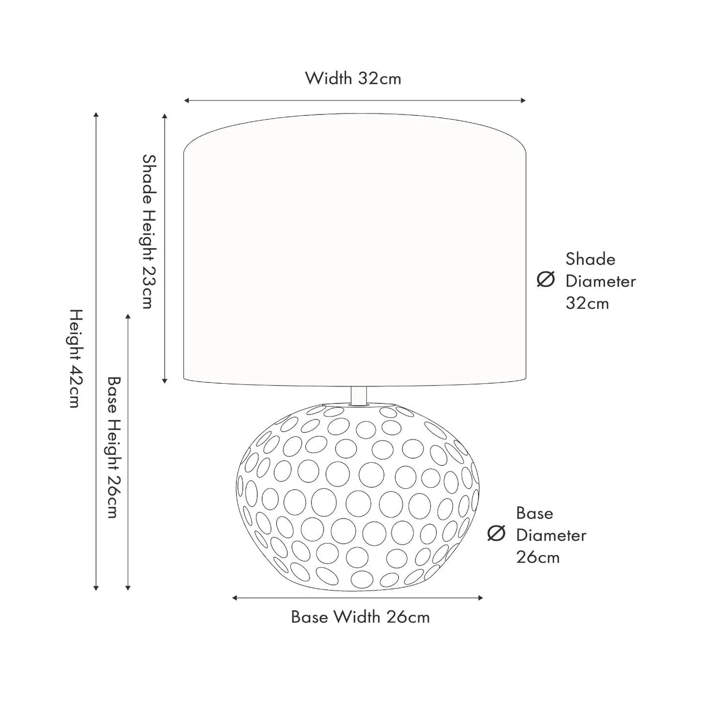 Rustic Black Mango Wood Table Lamp with Natural Linen Drum Shade – Hand-Carved Indented Dot Design Base Dimensions 42x32x32cm - Click Style