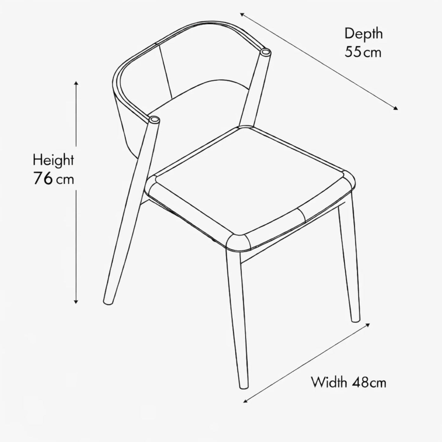 Scandinavian Dining Chair with Curved Back in Natural Linen & Dark Ash Wood – Bentwood-Inspired Upholstered Dining Chair Dimensions 76x48x55cm | Click Style