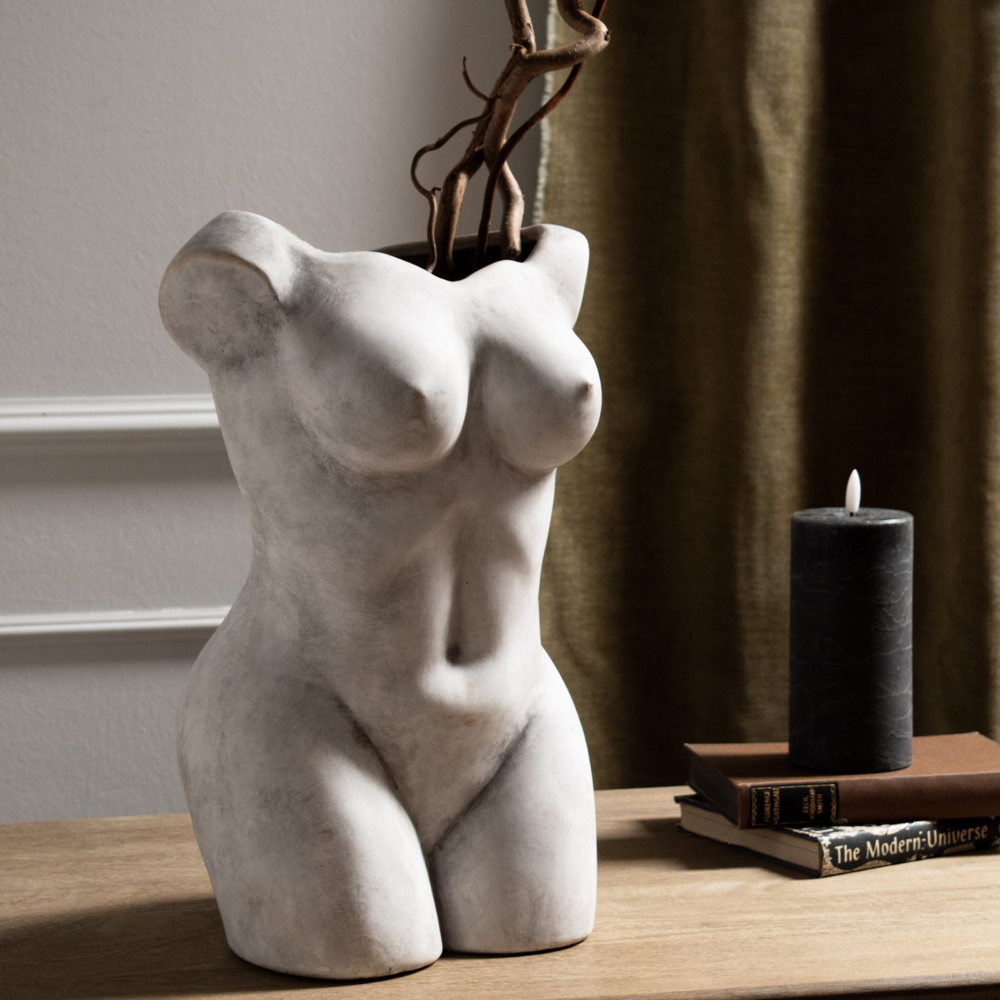 Sculptural Woman Figure Ceramic Stone Coloured Vase 39x21cm - Click Style