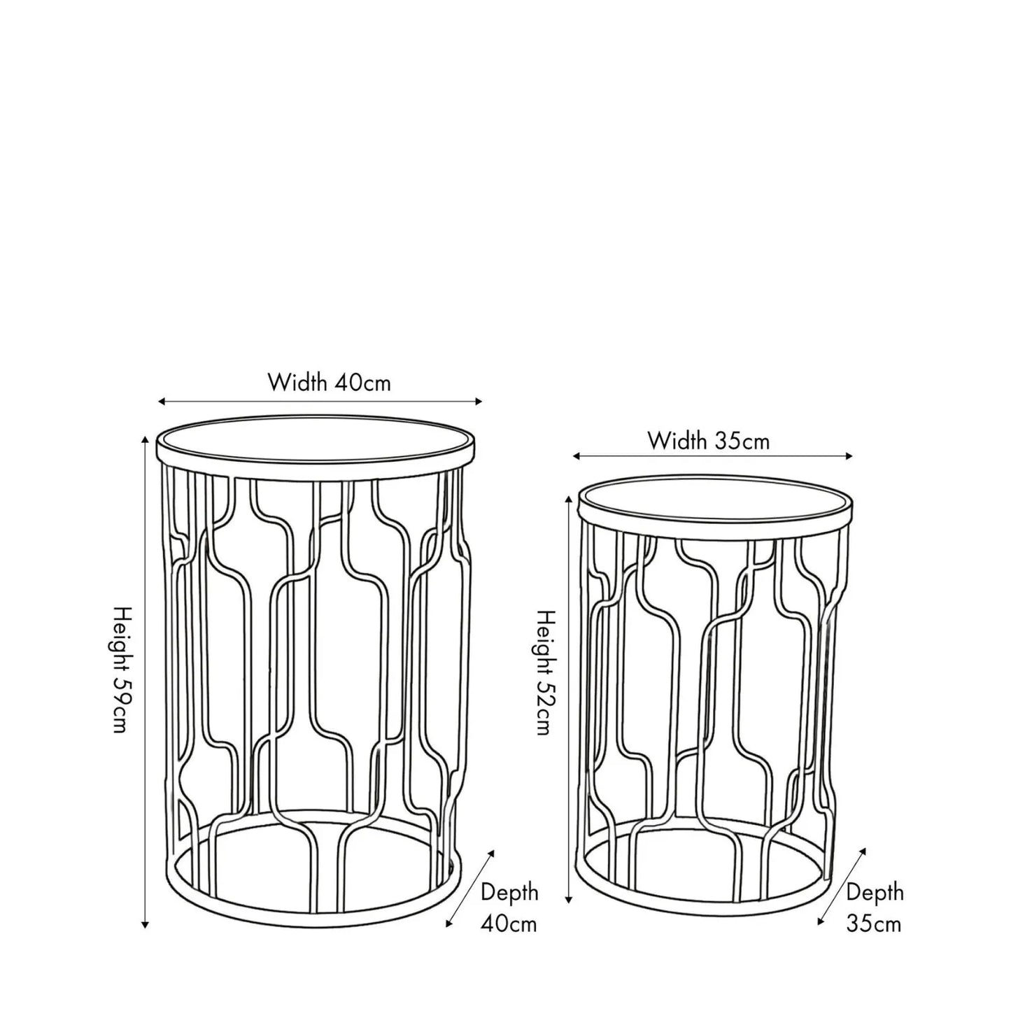 Set of 2 Black Graphite Metal Side Tables with Round Mirrored Glass Tops – Nesting Art Deco-Style Occasional Tables Dimensions H58.5xW40.5xD40.5cm - Click Style