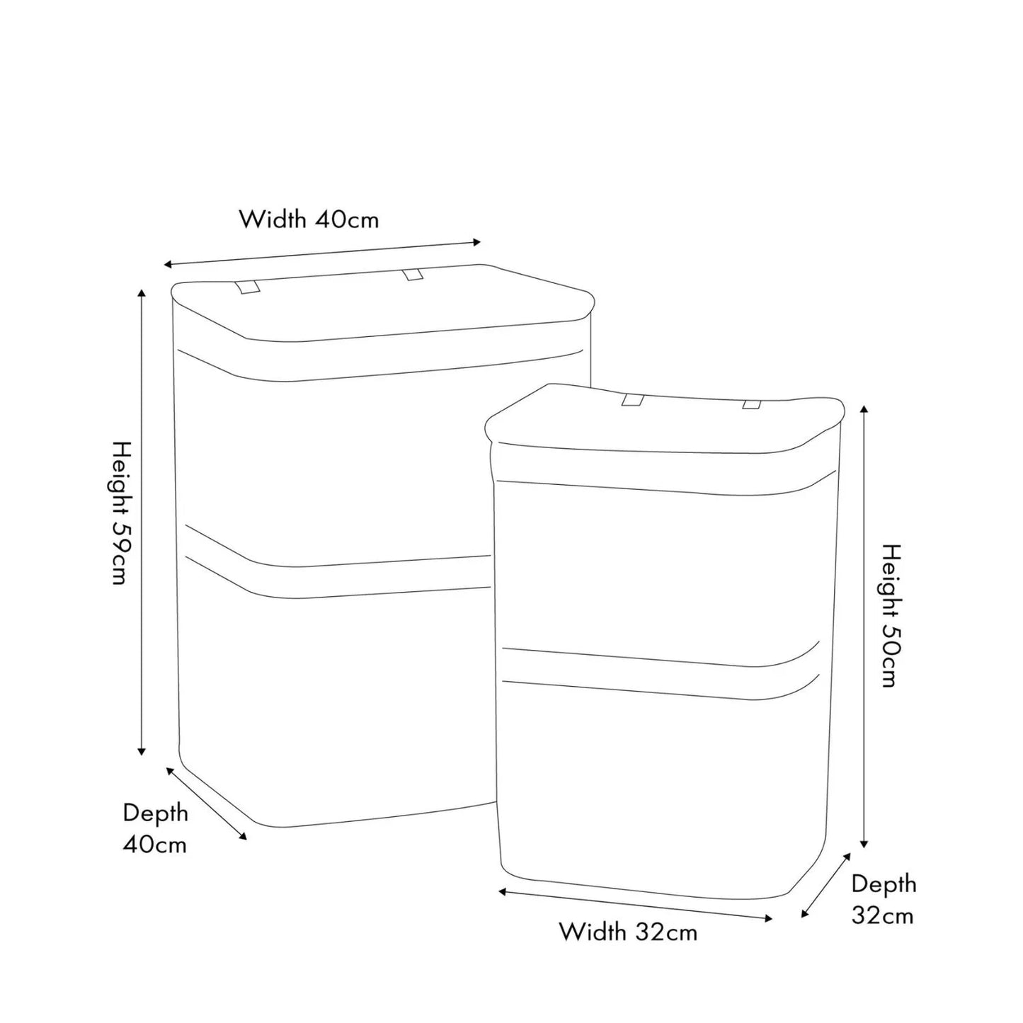 Set of Two Grey Kubu Rectangular Laundry Baskets with Lids Handles & Linen Lining Dimensions – Decorative Storage for Home Organisation 59x40x40cm - Click Style