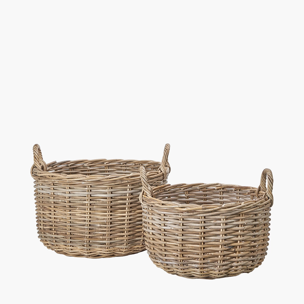 Set of Two Large Grey Kubu Round Baskets with Handles – Decorative Storage for Home Organisation - Click Style