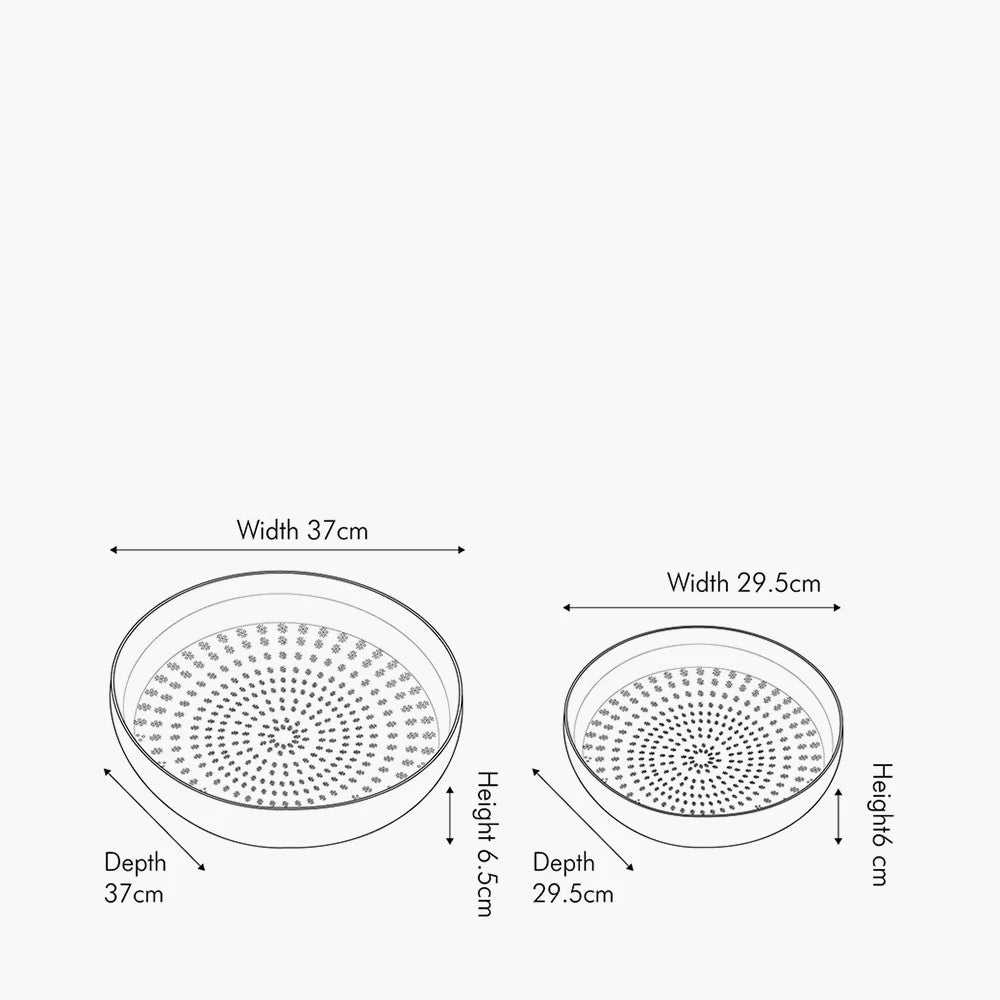 Shiny Silver Hammered Metal Decorative Bowls Dimensions – Set of Two Round Aluminium Trays for Home Decor 37x7cm - Click Style