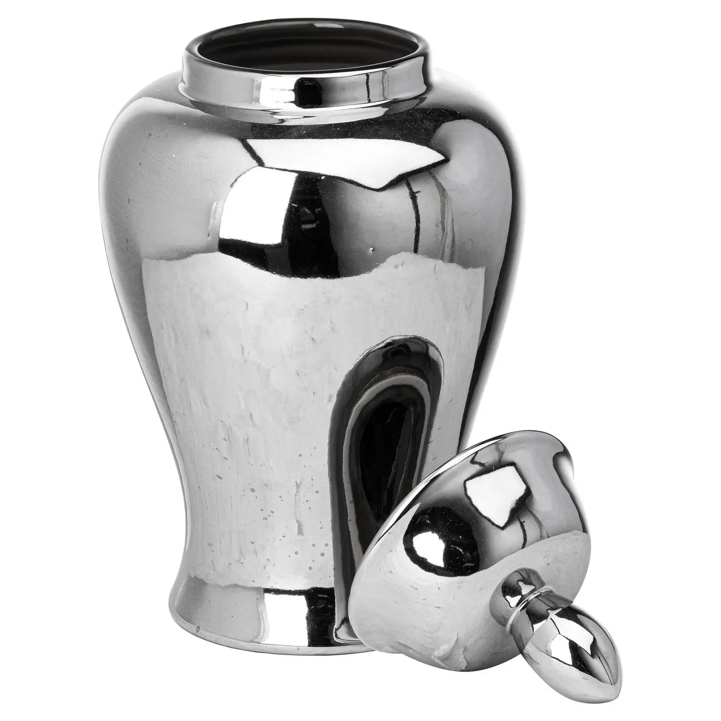Silver Ceramic Ginger Jar with Lid – Decorative Chrome Glazed Storage Jar for Home Decor 36x18cm - Click Style
