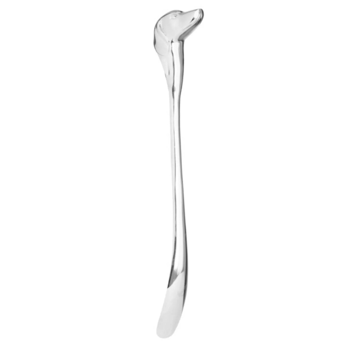 Silver Dog Head Long Handled Shoe Horn with Hanging Loop & Polished Finish – Decorative Metal Shoehorn 53x10x5cm - Click Style